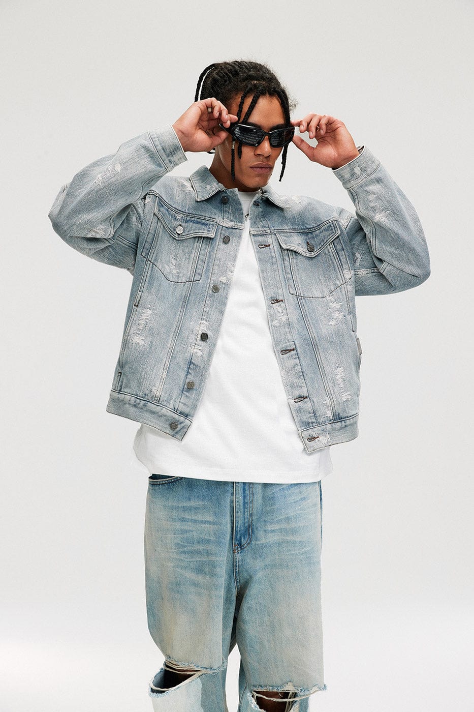 BONELESS Ripped Washed Denim Jacket-Jacket-S-Free Shipping Leatheretro