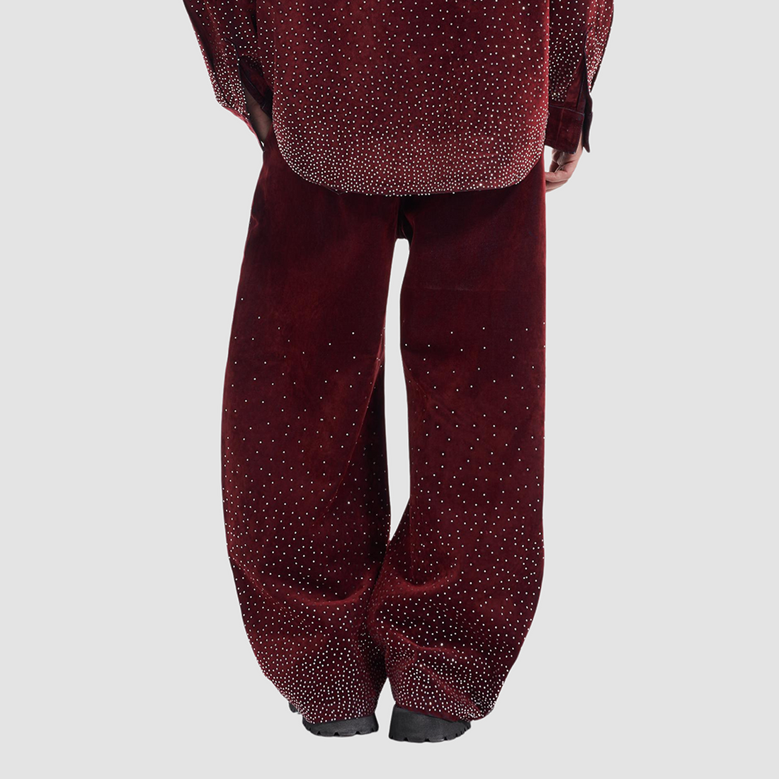 VANN VALRENCE Diamond-Studded Velvet Barrel Leg Trousers-Pants-S-Free Shipping Leatheretro