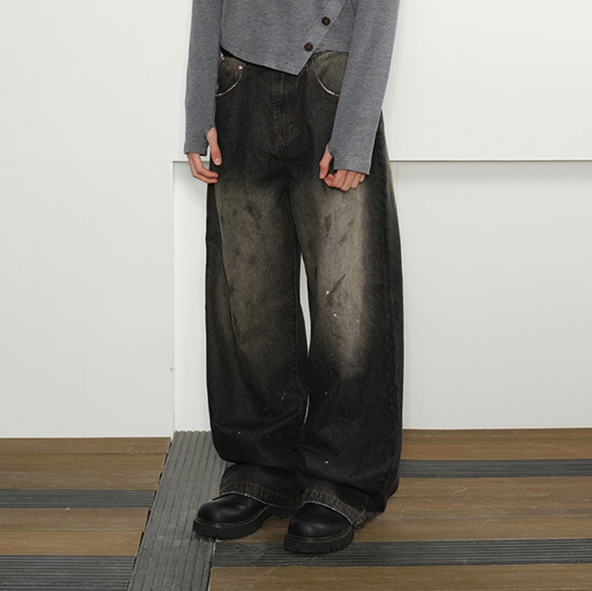 KREATE Eastern Aesthetics Washed Wide-Leg Jeans-Jeans-S-Free Shipping Leatheretro