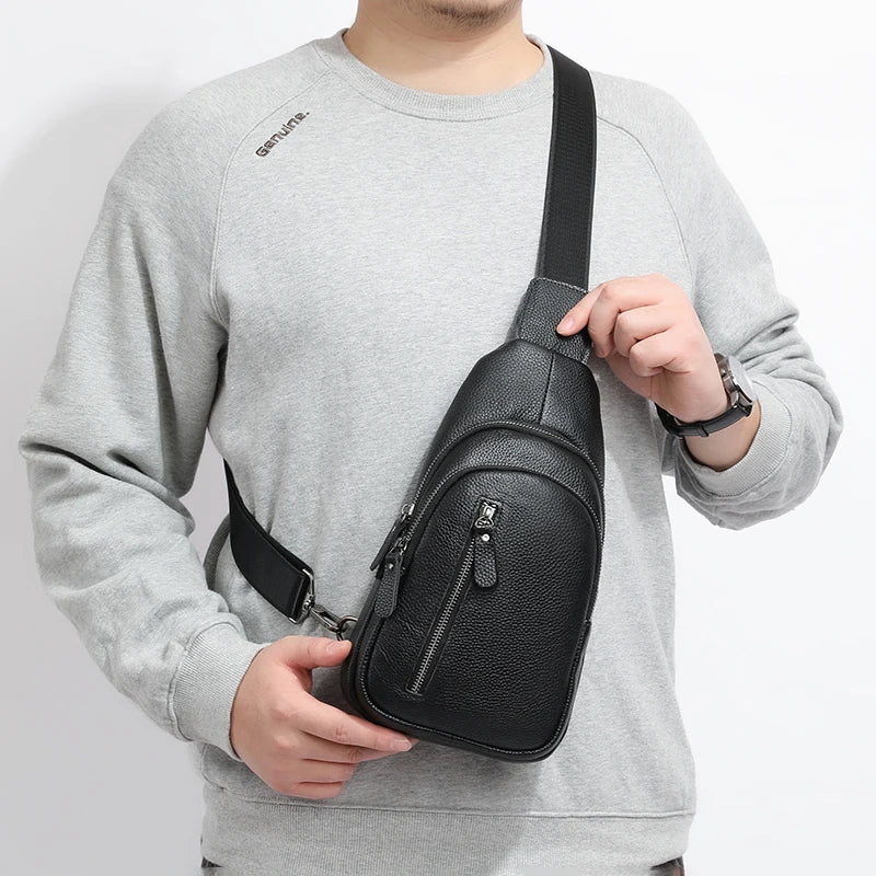 Men’s Genuine Leather Sling Bag – Casual Crossbody Chest Pack-Chest Bags-Classic-Free Shipping Leatheretro