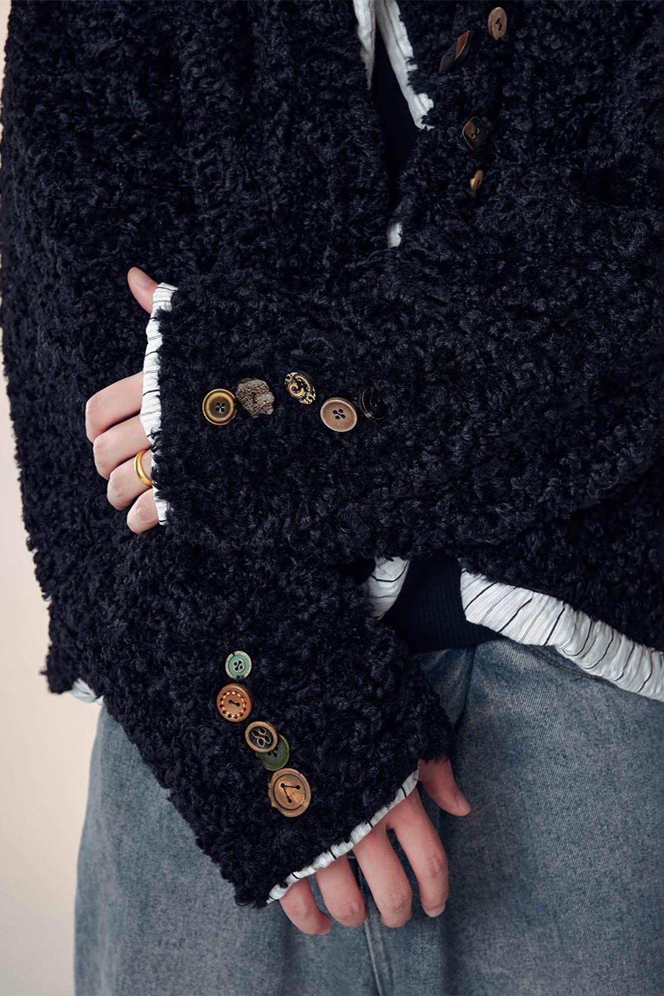 1997 POSTOFFICE Button Embellished Curly Fleece Jacket-Jacket-S-Free Shipping Leatheretro