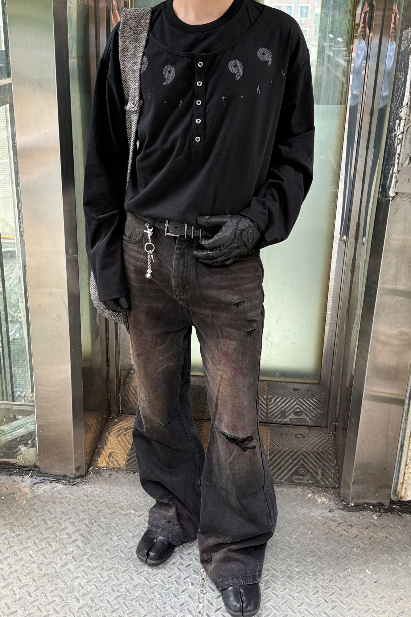 ESAIAS Graphic Faux Layer Henley Long-Sleeve Tee-L/S Tee-S (Preorder)-Free Shipping Leatheretro