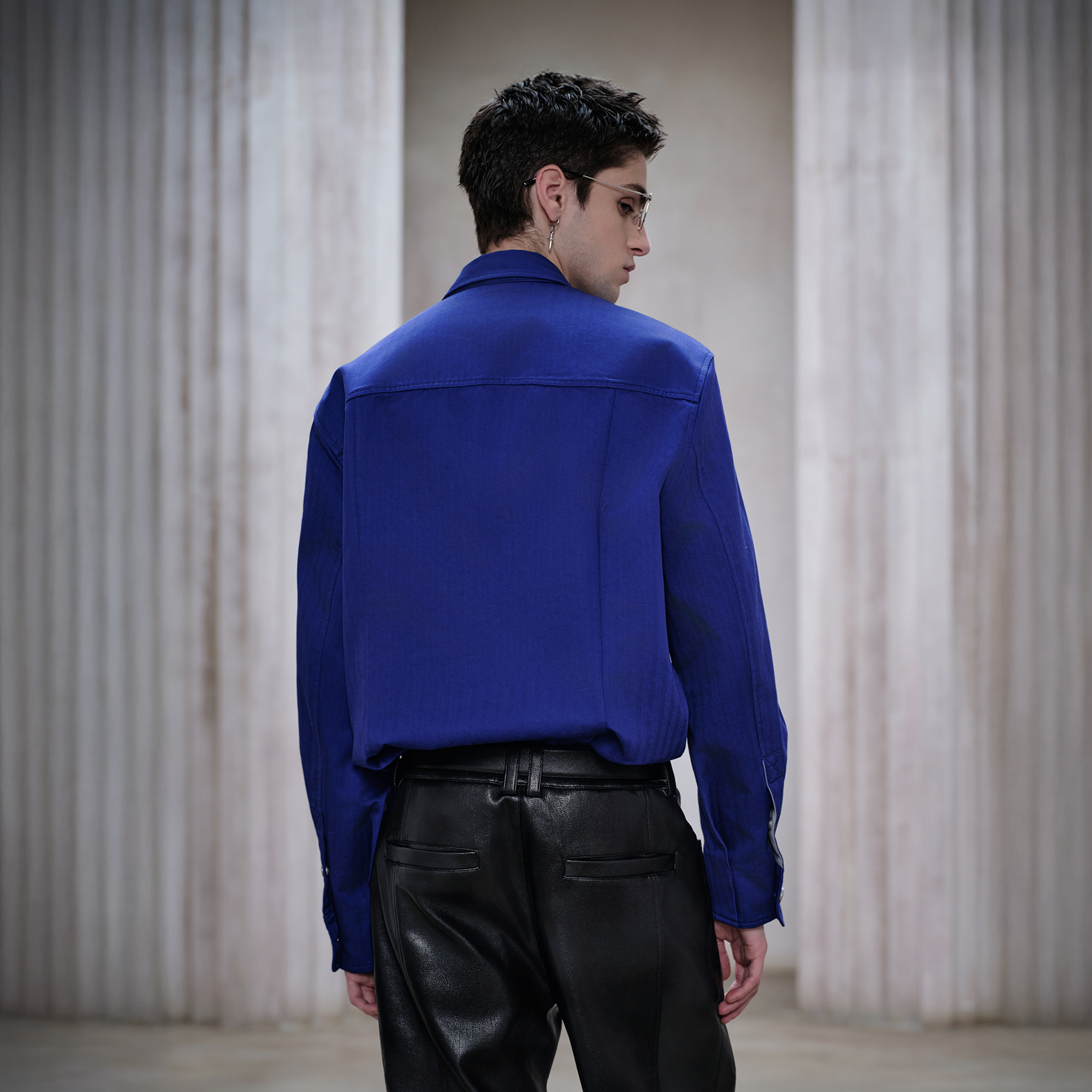 FACEONLAB Mental-Button Embroidered Badge-Patch Shirt Blue-Shirt-M-Free Shipping Leatheretro