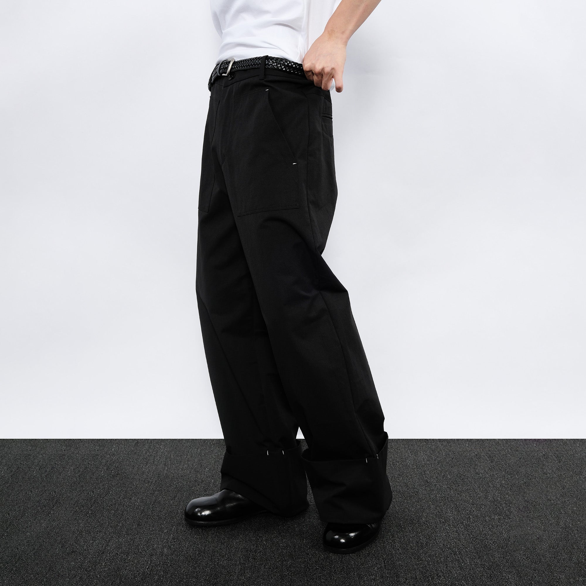 7440 37 1 Wide Cuffed Straight-Leg Pants-Pants-S-Free Shipping Leatheretro