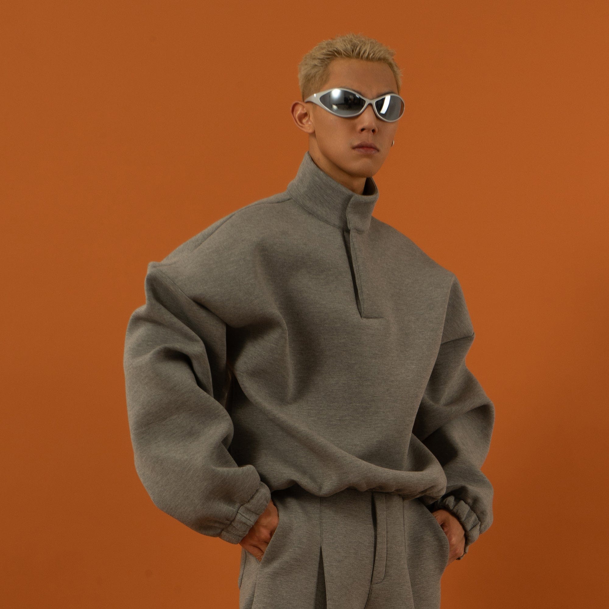 CLP The Astronaut Mockneck Sweatshirt-Sweatshirt-Gray-M-Free Shipping Leatheretro