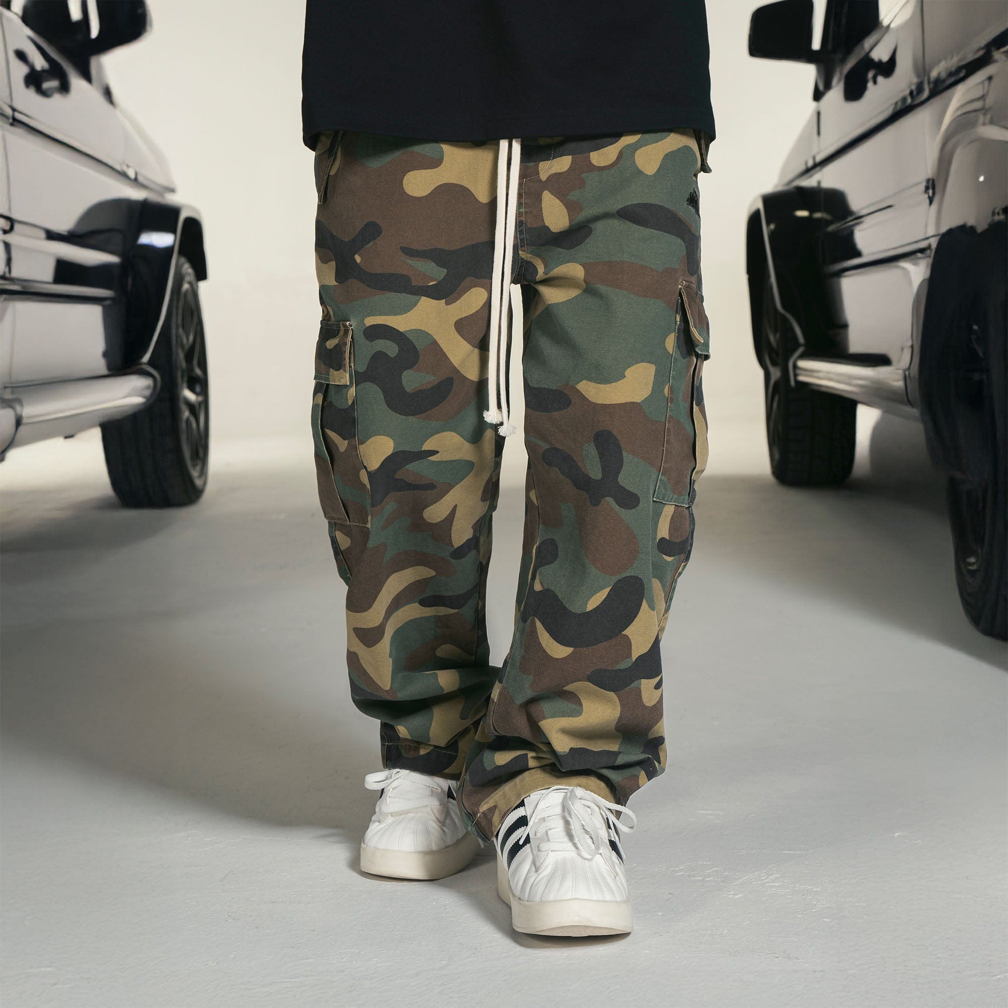 MAKEMORE Camo Drawstring Cargo Sweatpants-Pants-S-Free Shipping Leatheretro
