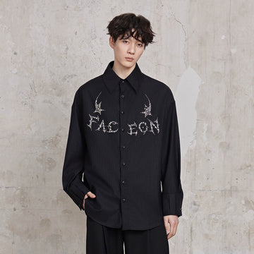 FACEONLAB Pinstriped Rivet Diamond Shirt-Shirt-M-Black-Free Shipping Leatheretro