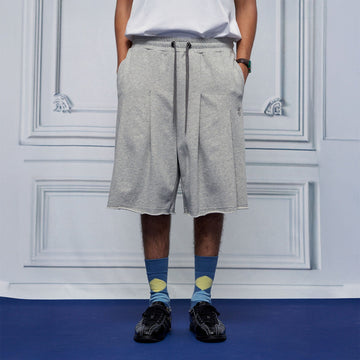 UNLIMITED MOTE Multi-Pleated Drawstring Raw-Hem Shorts-Shorts-S-Light Gray-Free Shipping Leatheretro