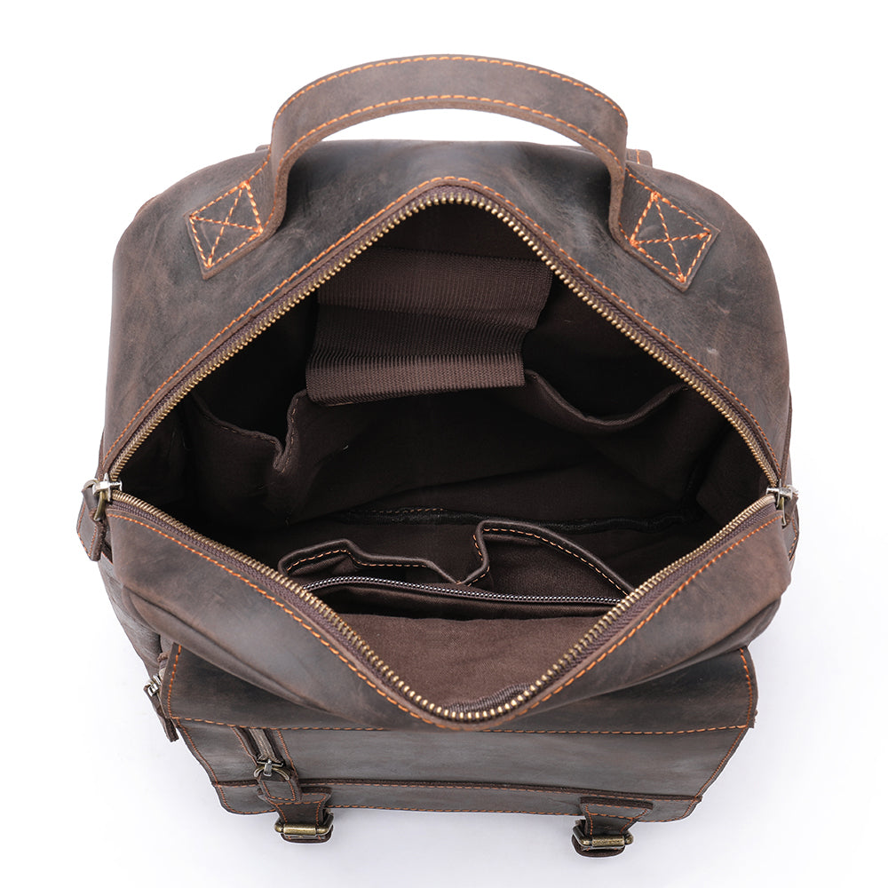 Crazy horse leather knapsack laptop backpack-Backpacks-Dark Coffee-Free Shipping Leatheretro