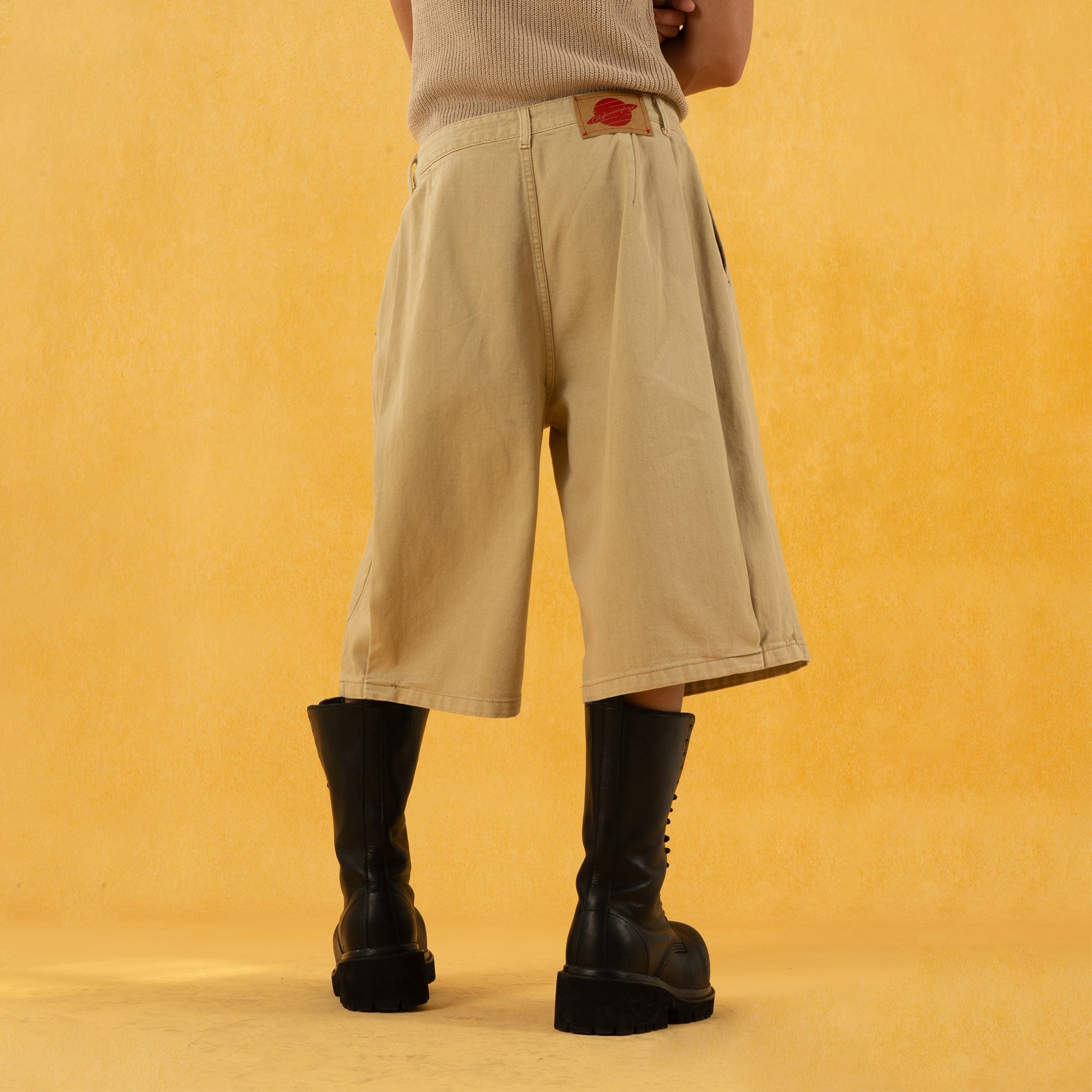 CLP Classic Rivet Pleated Oversized Shorts-Shorts-S-Khaki-Free Shipping Leatheretro