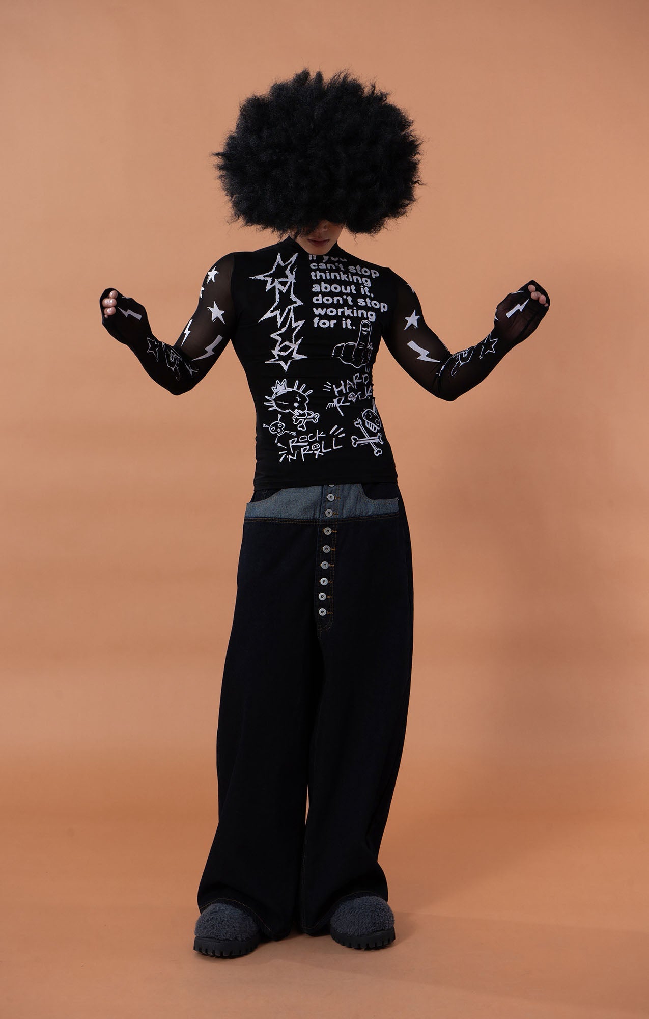 CLP Full-Print Graffiti Mesh Long-Sleeve Tee-L/S Tee-M (Preorder)-Free Shipping Leatheretro