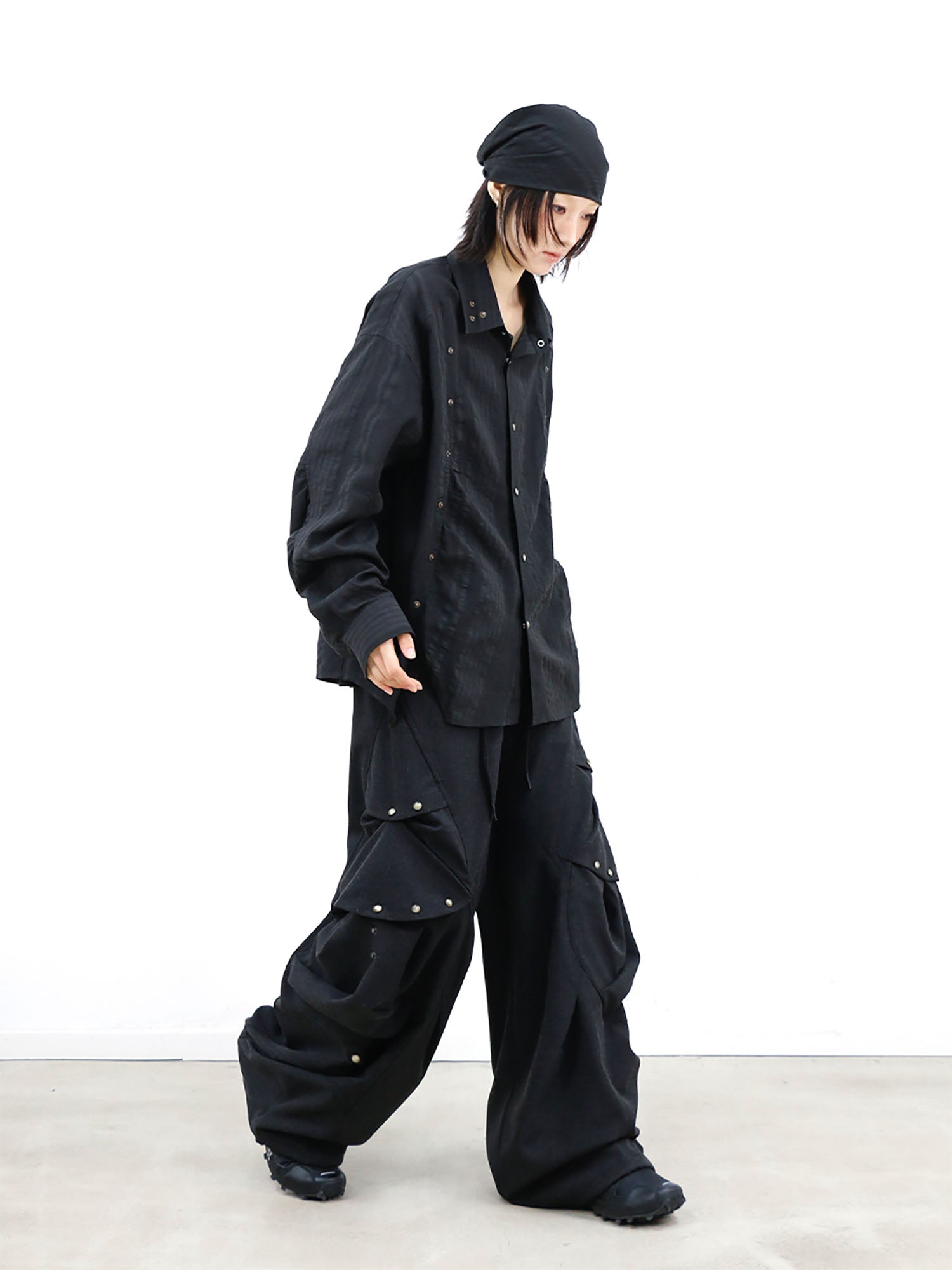 RELABEL Studded Detachable Scarf Shirt Black-Shirt-XS (Preorder)-Free Shipping Leatheretro