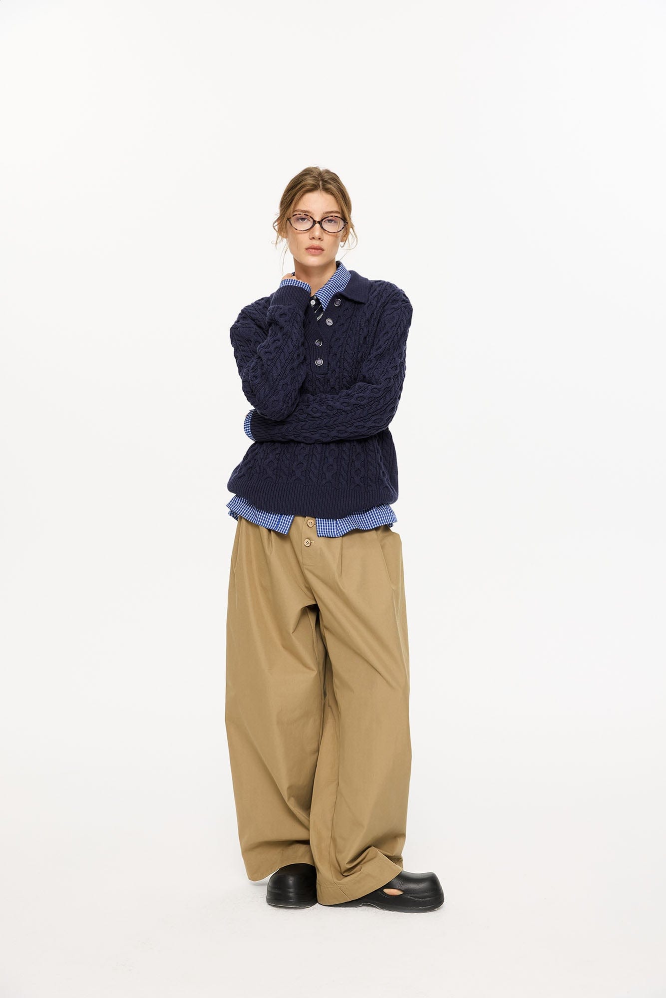 KREATE Cable Knit Polo Sweater-Sweater-S-Beige-Free Shipping Leatheretro