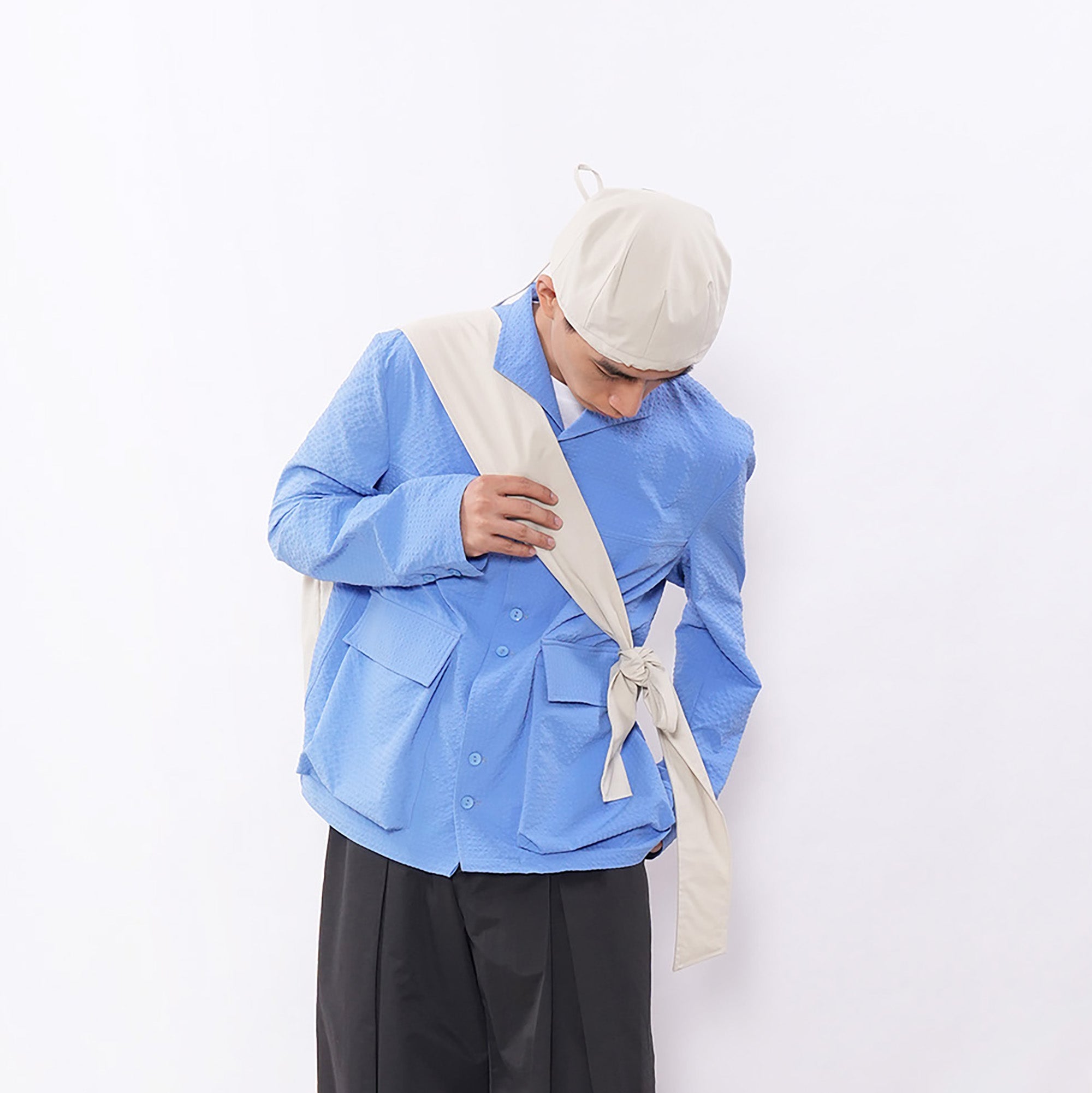 7440 37 1 Bubble-Texture Large Pocket Jacket-Jacket-S (Preorder)-Blue-Free Shipping Leatheretro