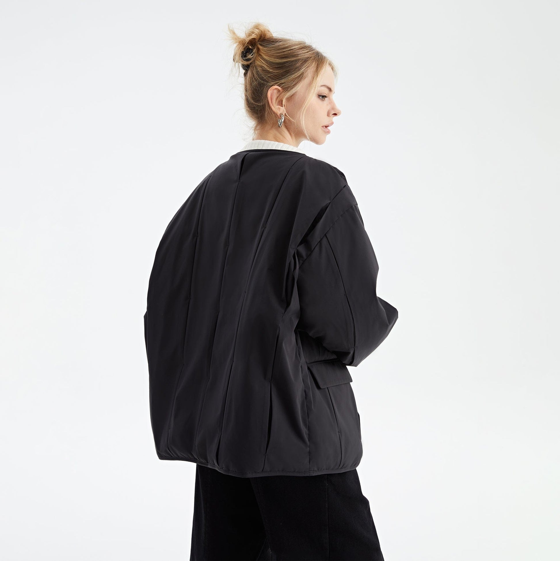 ORGANIC EMOTION Spliced Waterproof Duck Down Scarf Jacket-Jacket-Black-XS-Free Shipping Leatheretro