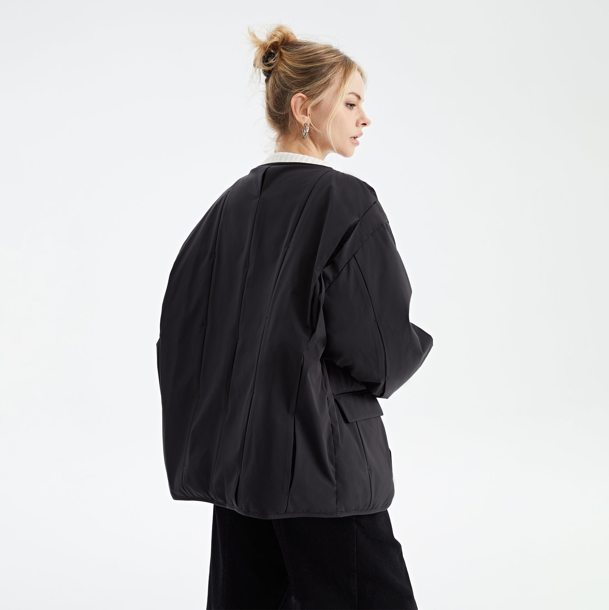 ORGANIC EMOTION Spliced Waterproof Duck Down Scarf Jacket-Jacket-Black-XS-Free Shipping Leatheretro