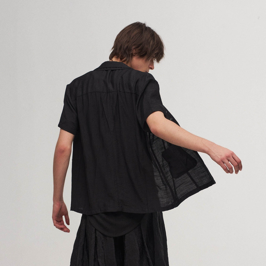 ILNya Nieternite Nifutur Stripe Crinkled Spliced Layered Collar T-Shirt Black-Shirt-S(0)-Free Shipping Leatheretro