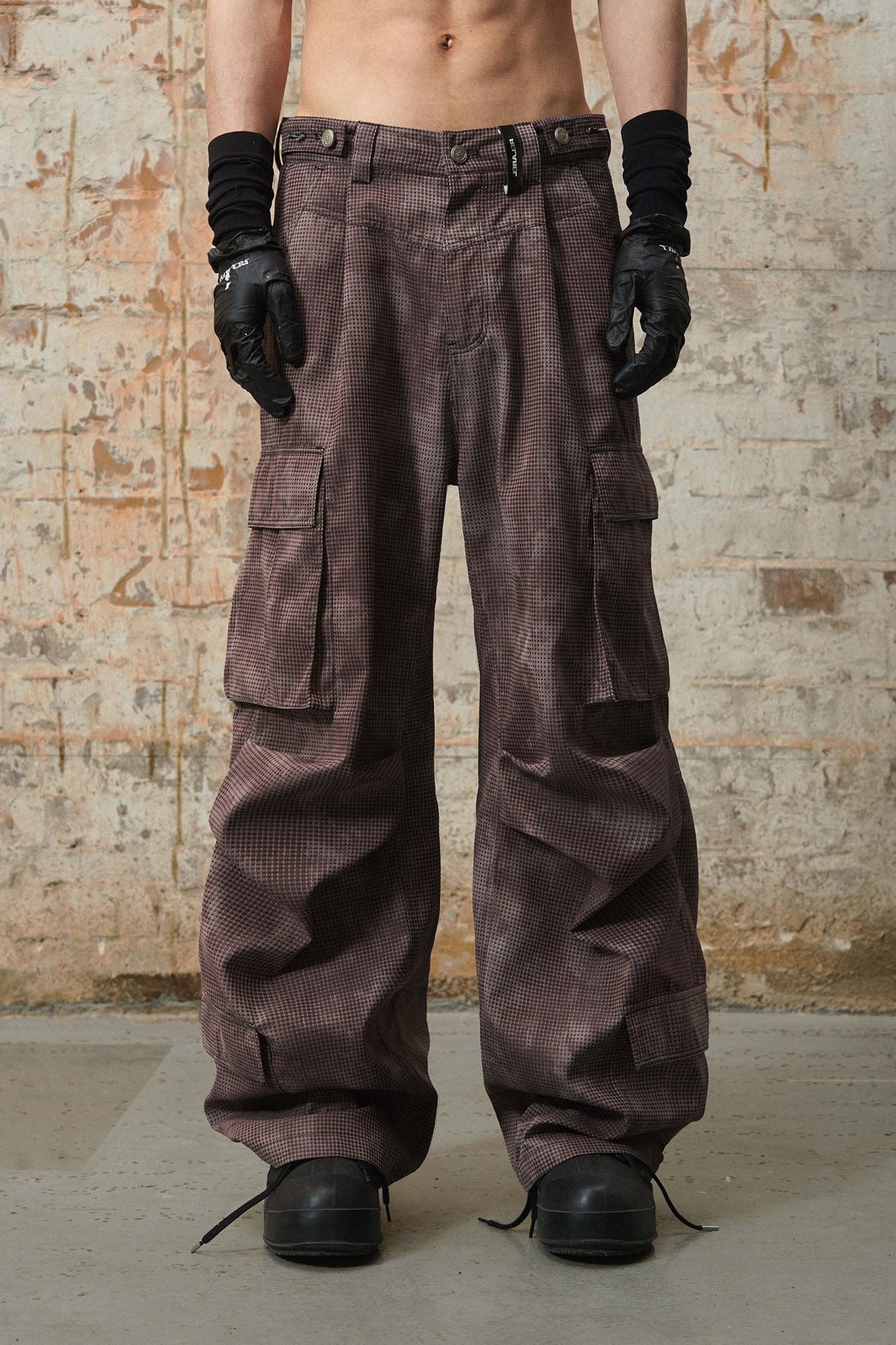 RELABEL Mini Checker Multi-Pocket Strap Pleated Cargo Pants Red-Pants-XS-Free Shipping Leatheretro