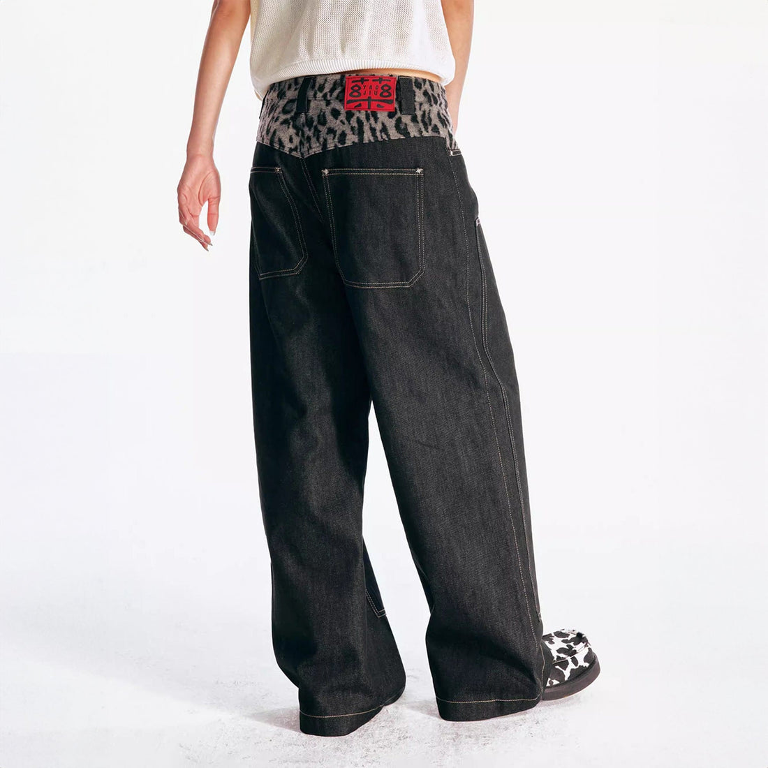 1997 POSTOFFICE Leopard Waist Double-Knee Wide-Leg Pants-Pants-S-Free Shipping Leatheretro