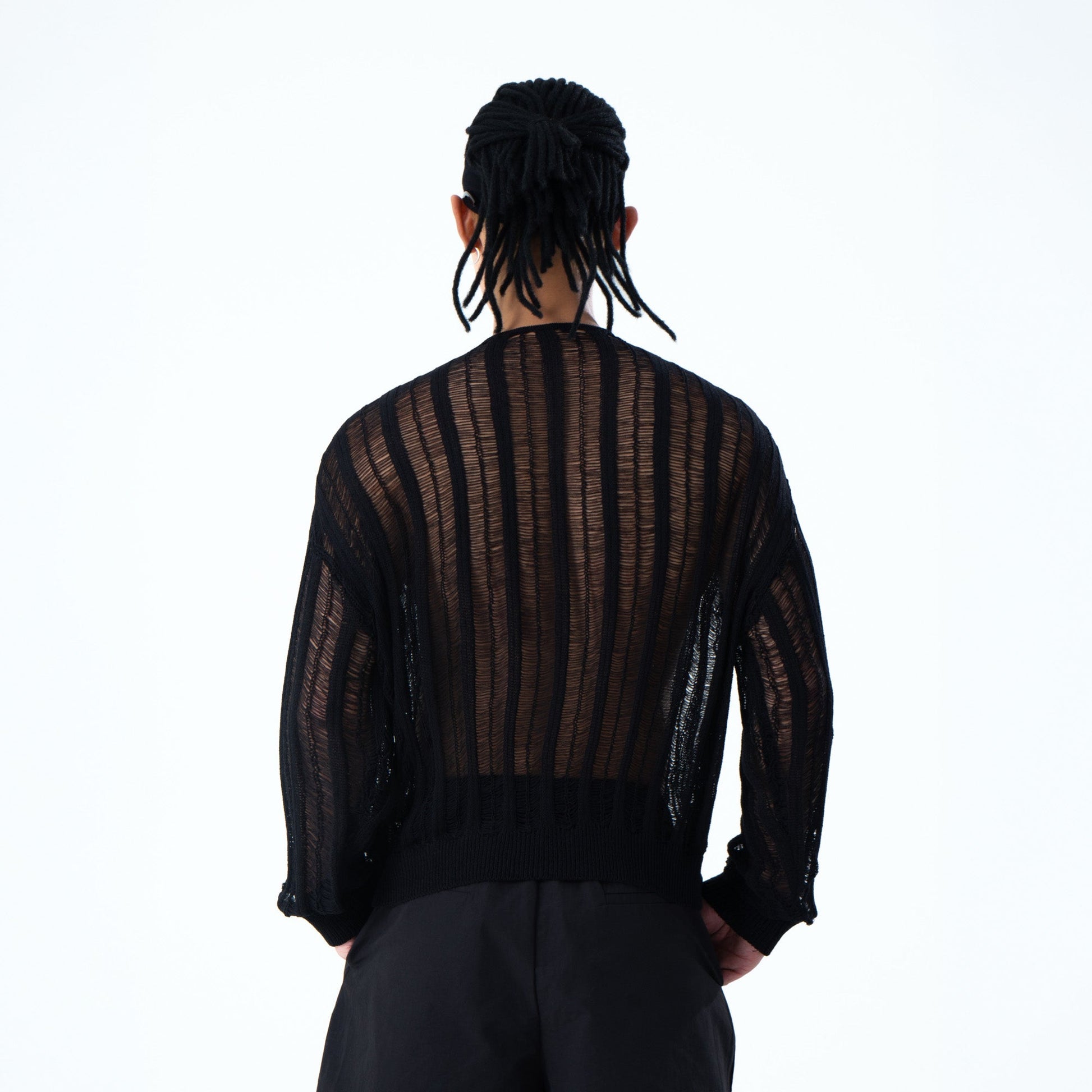 CLP Sheer Striped Open-Knit Sweater-Sweater-S-Black-Free Shipping Leatheretro