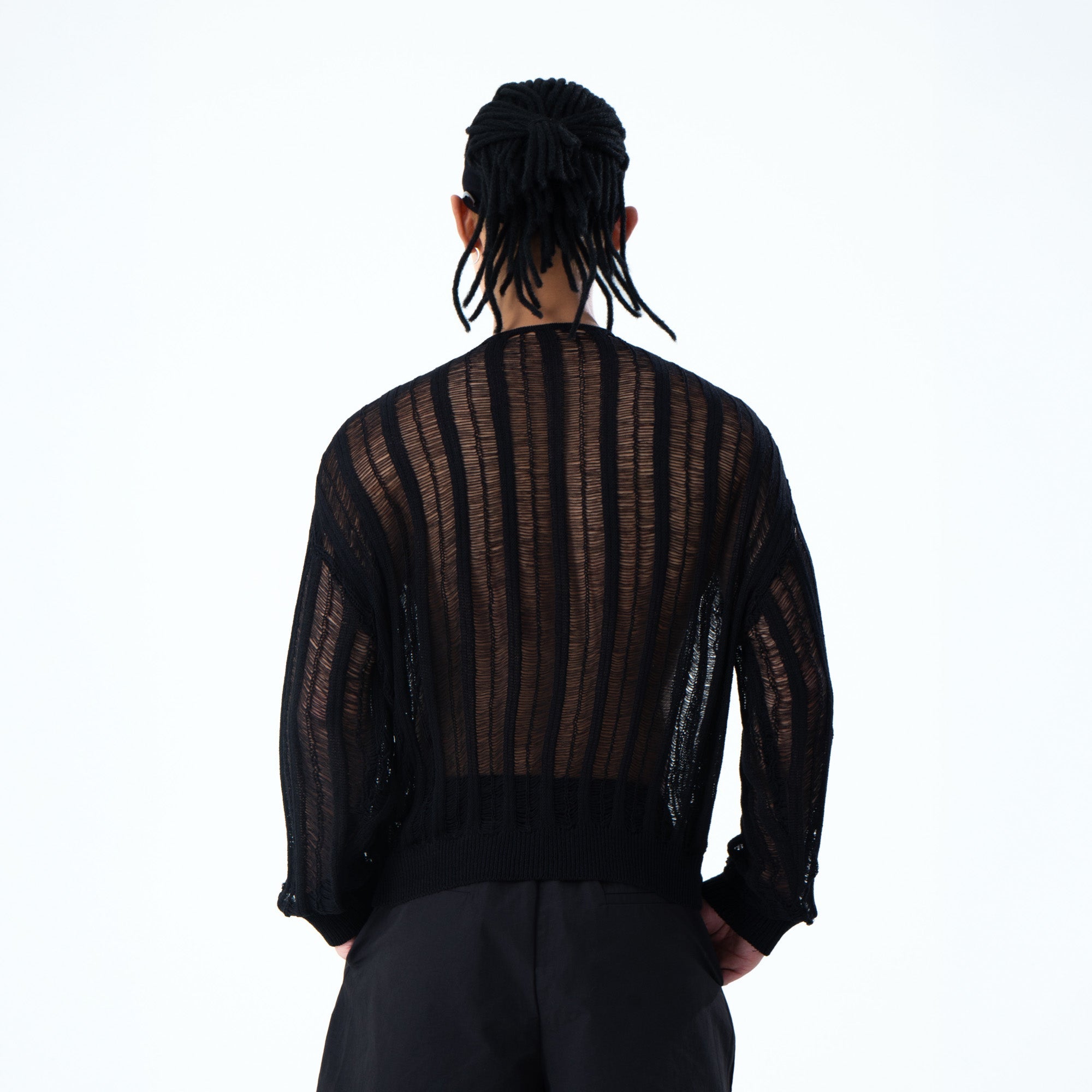 CLP Sheer Striped Open-Knit Sweater-Sweater-S-Black-Free Shipping Leatheretro
