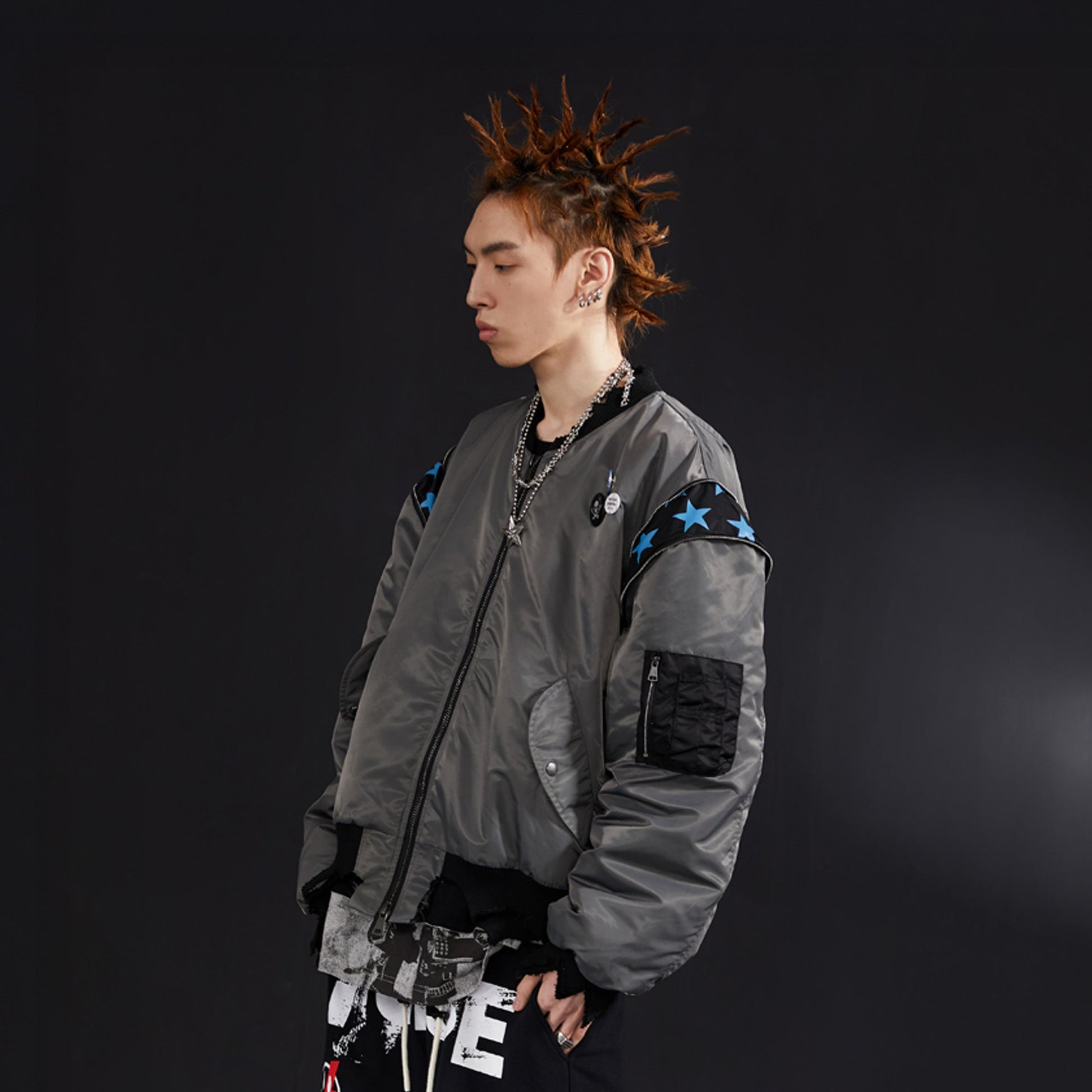 VENTUREK Retro Zipper-Spliced Raw Edge Bomber Jacket-Jacket-S-Free Shipping Leatheretro