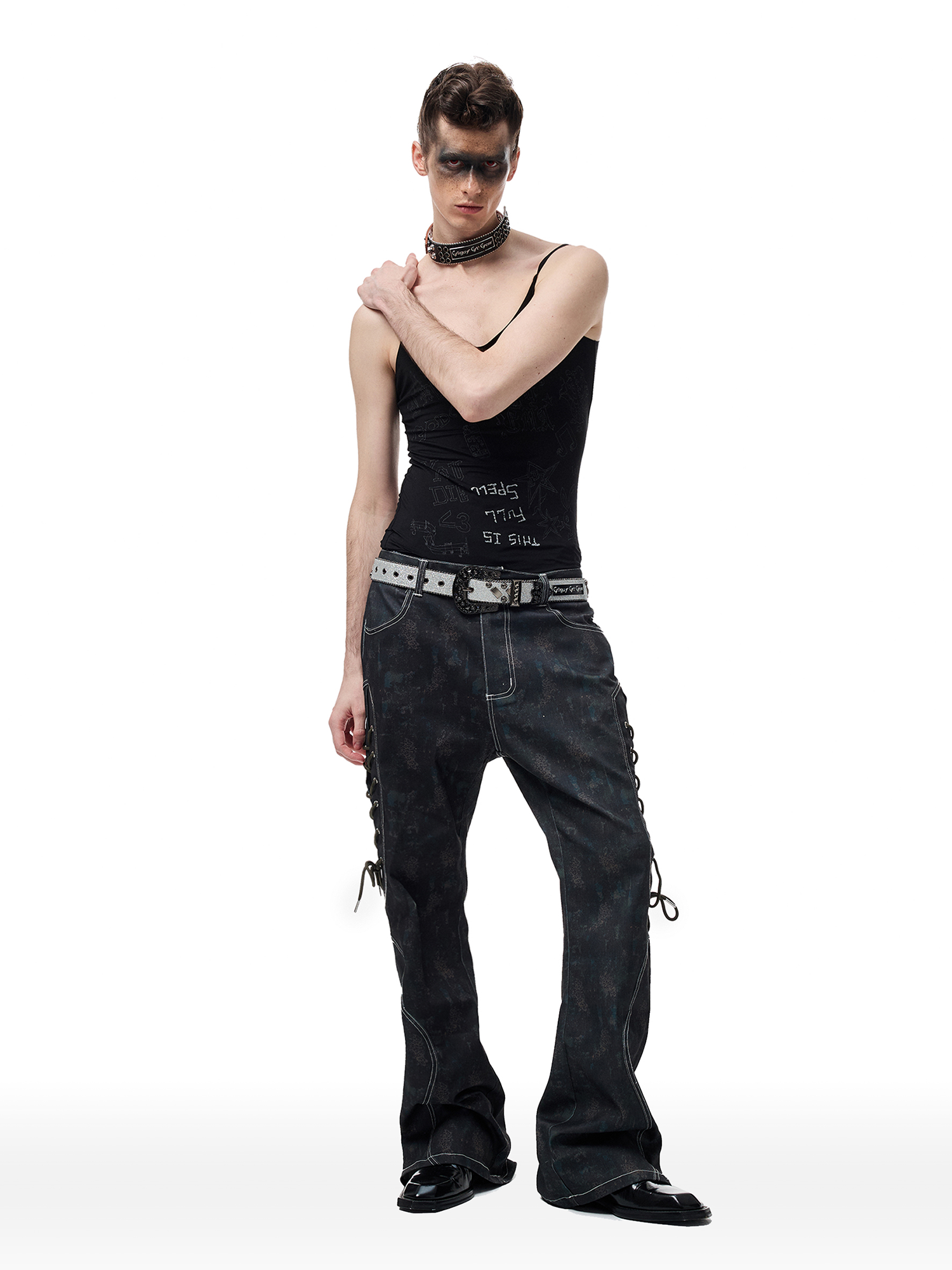CYCYCY Wasteland Leopard Drawcord Flared Jeans-Jeans-XXS / 27"-Free Shipping Leatheretro