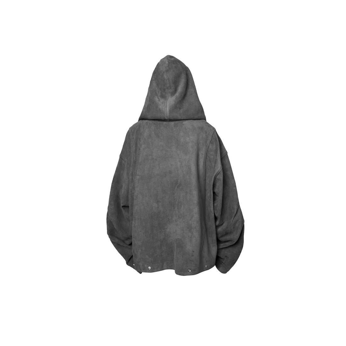 RELABEL Asymmetrical-Zip Detachable-Hood Suede Jacket Gray-Jacket-XS (Preorder)-Free Shipping Leatheretro