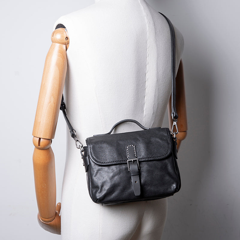 Men's Leather Handmade Shoulder Bag - Vintage Cowhide Crossbody Bags-Crossbody Bag-Black-Free Shipping Leatheretro