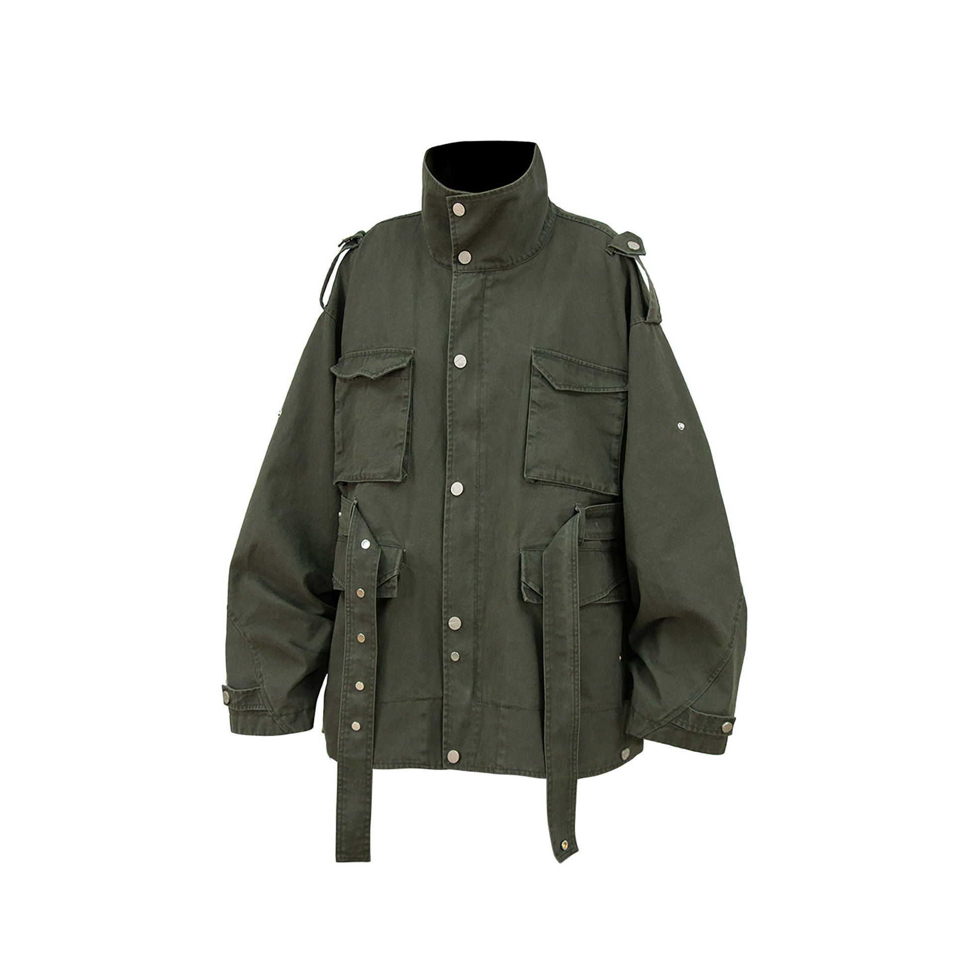 RELABEL Retro Multi-Pocket Snap-Hem Convertible Jacket Green-Jacket-XS-Free Shipping Leatheretro