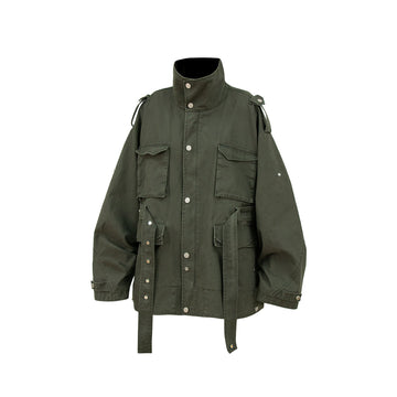 RELABEL Retro Multi-Pocket Snap-Hem Convertible Jacket Green-Jacket-XS-Free Shipping Leatheretro