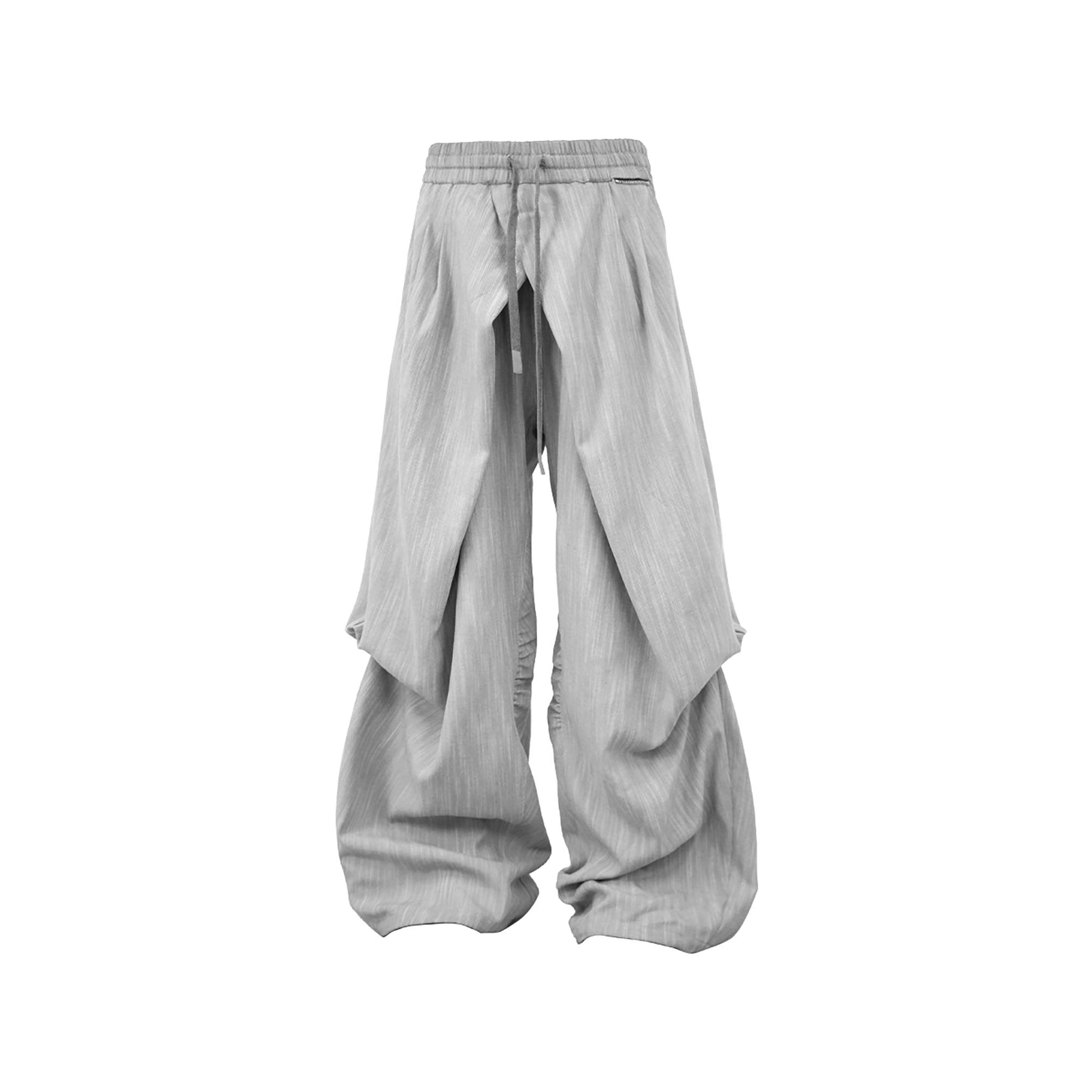 RELABEL Crinkled Drawstring Oversized Pants Gray-Pants-XS-Free Shipping Leatheretro