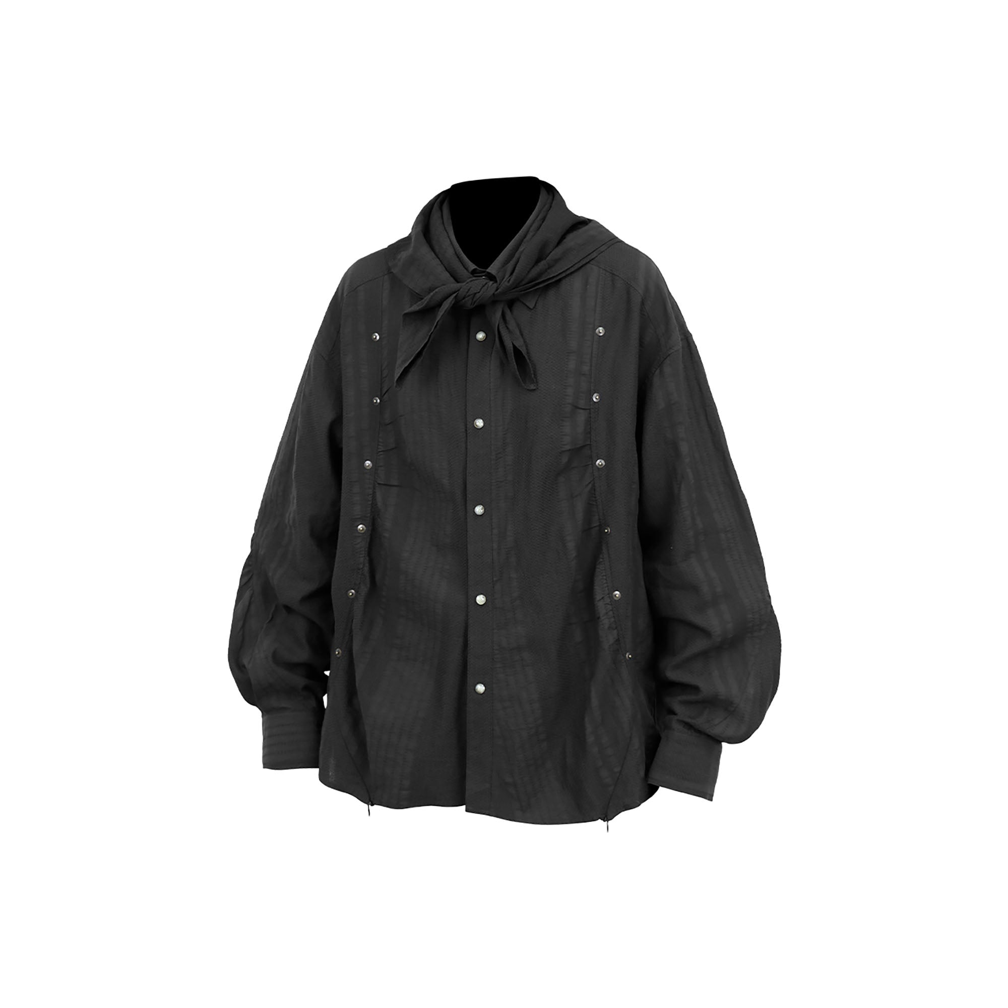 RELABEL Studded Detachable Scarf Shirt Black-Shirt-XS (Preorder)-Free Shipping Leatheretro