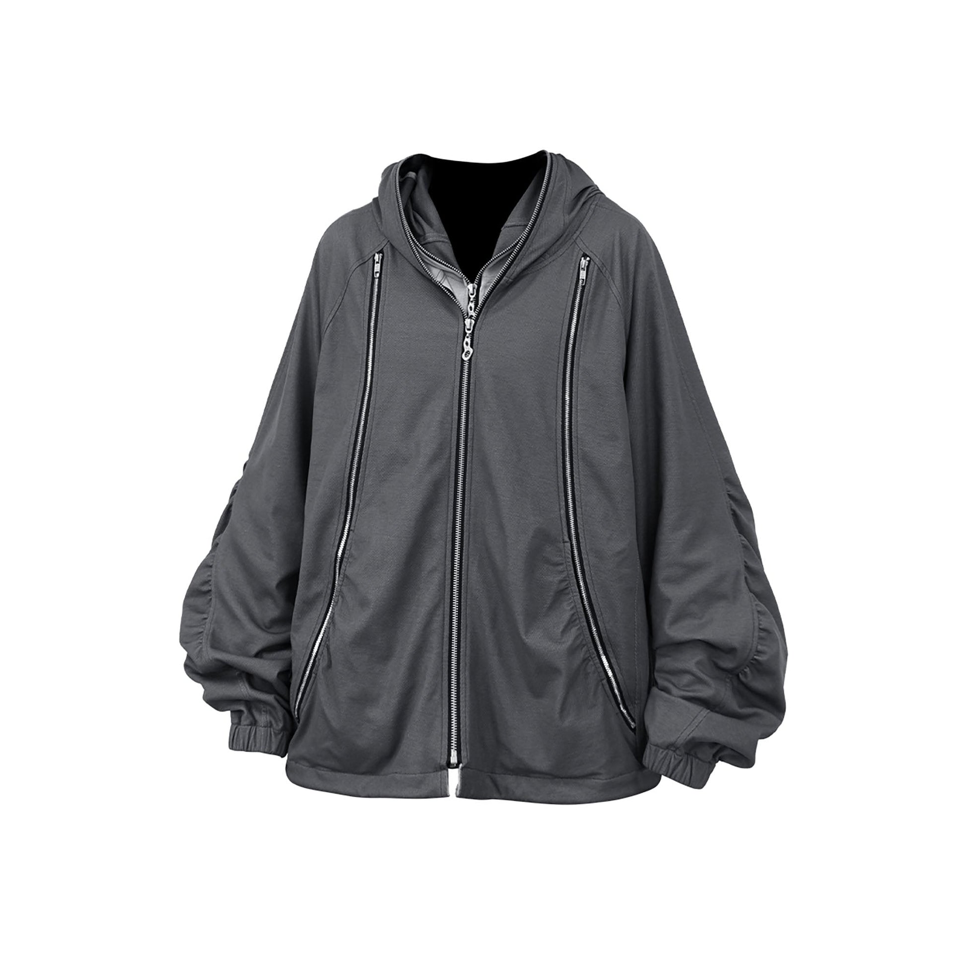 RELABEL Layered Multi-Zip Mask Hood Jacket Gray-Jacket-XS-Free Shipping Leatheretro