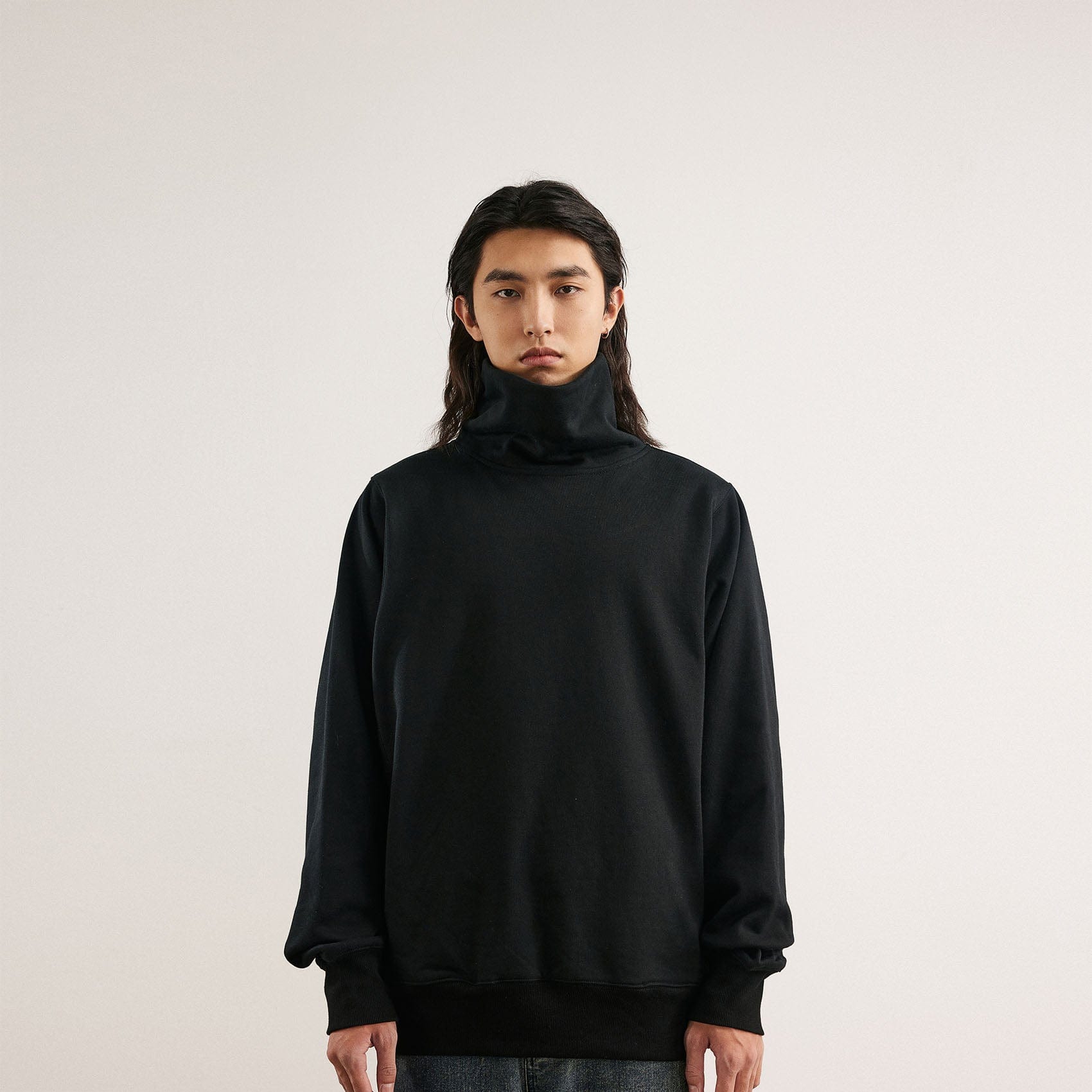 BONELESS High Collar Classic Sweatshirt-Sweatshirt-S-Black-Free Shipping Leatheretro