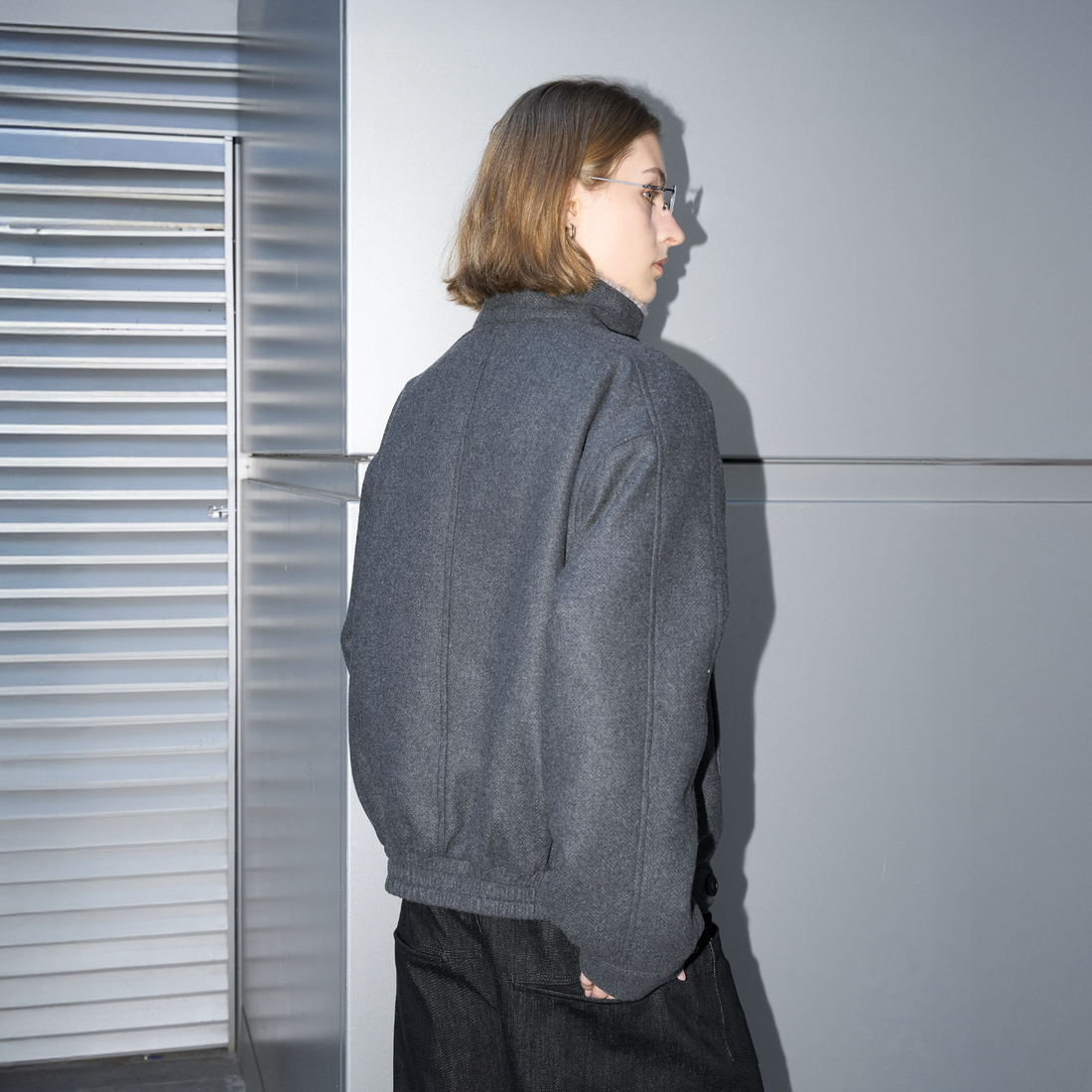 LABELROOM Modern Faux-Fur Collar Wool Jacket Gray