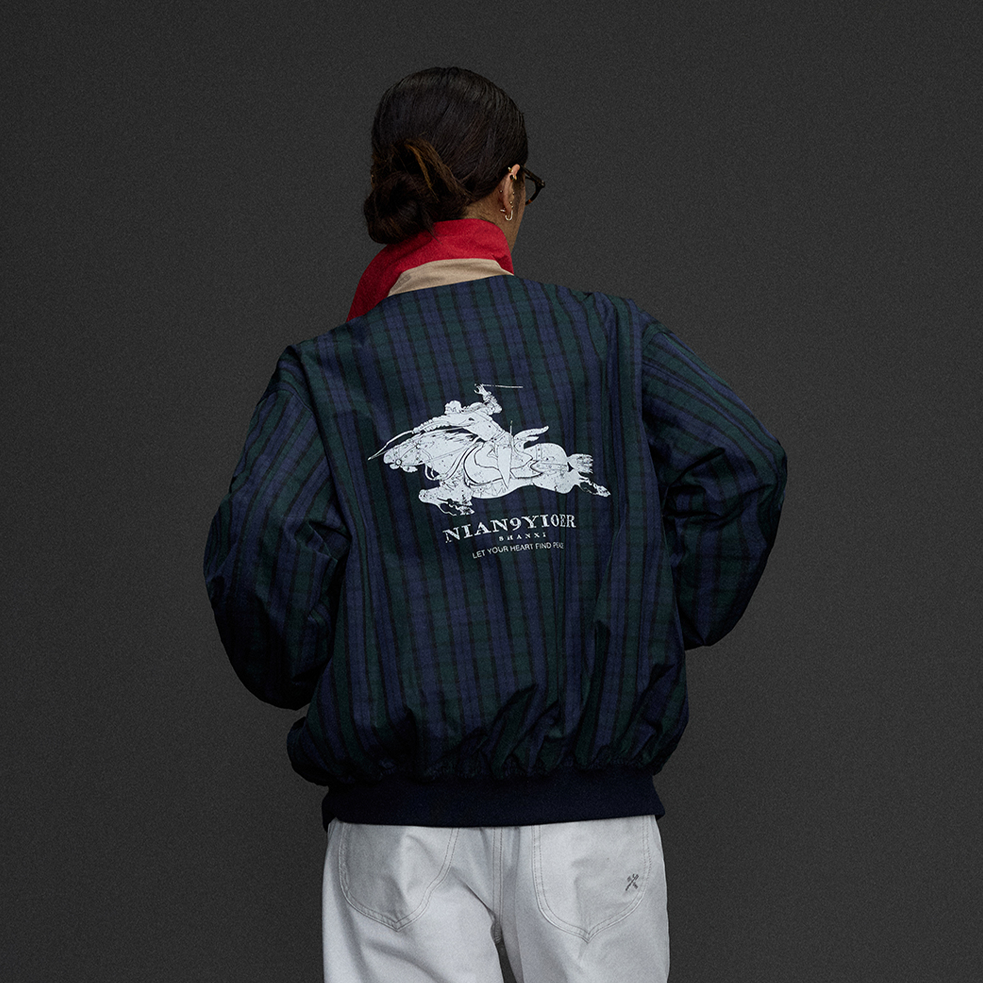 NIANJIUYIKOUER Deer Graphic Plaid Harrington Jacket-Jacket-S-Free Shipping Leatheretro