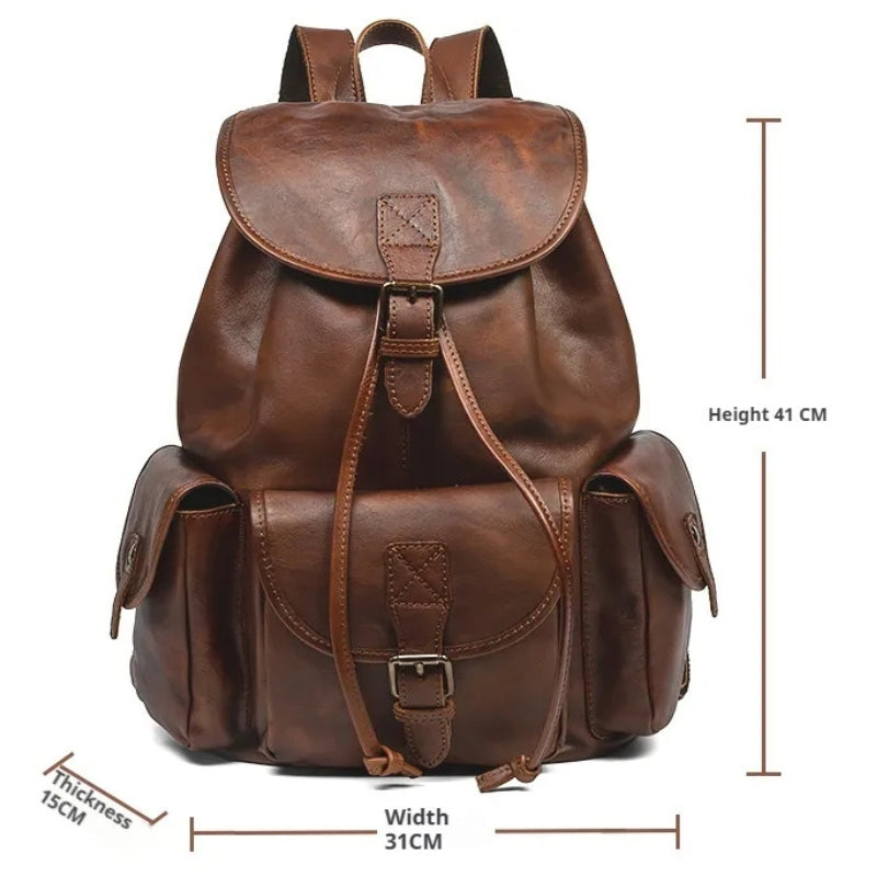 Geometric Pattern Genuine Leather Retro Backpack - Casual Soft Leather Hiking Bag-Backpacks-Black-Free Shipping Leatheretro