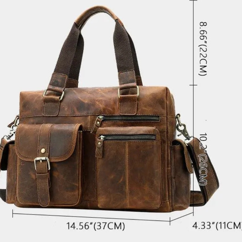 Horizontal Outdoor Business Hand Bag - First Layer Cowhide Leather Travel Luggage-Handbags-Brown-Free Shipping Leatheretro