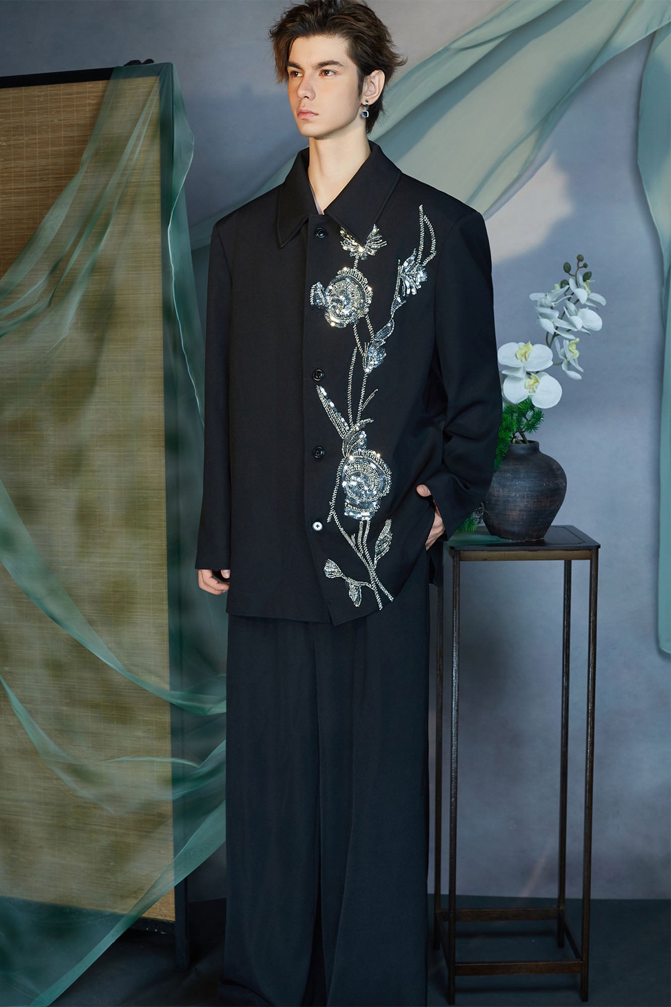 JIECHI Embellished Floral Side-Slit Jacket-Jacket-M (Preorder)-Free Shipping Leatheretro