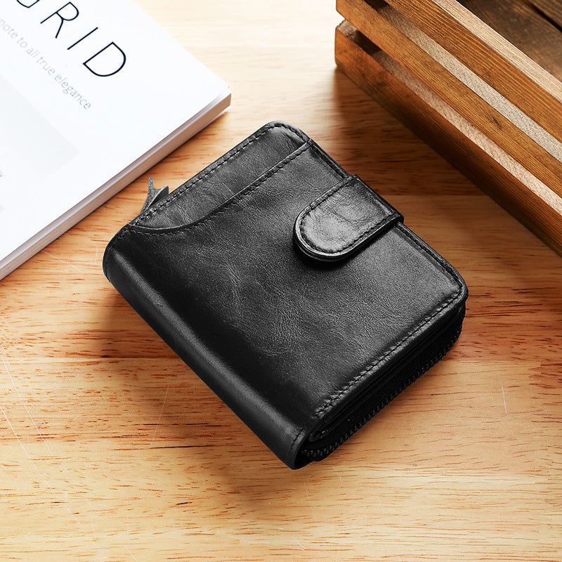Men's Leather Multiple Card Slots Wallet - Compact Solid Color Money Bag-Wallets & Money Clips-Black-Free Shipping Leatheretro