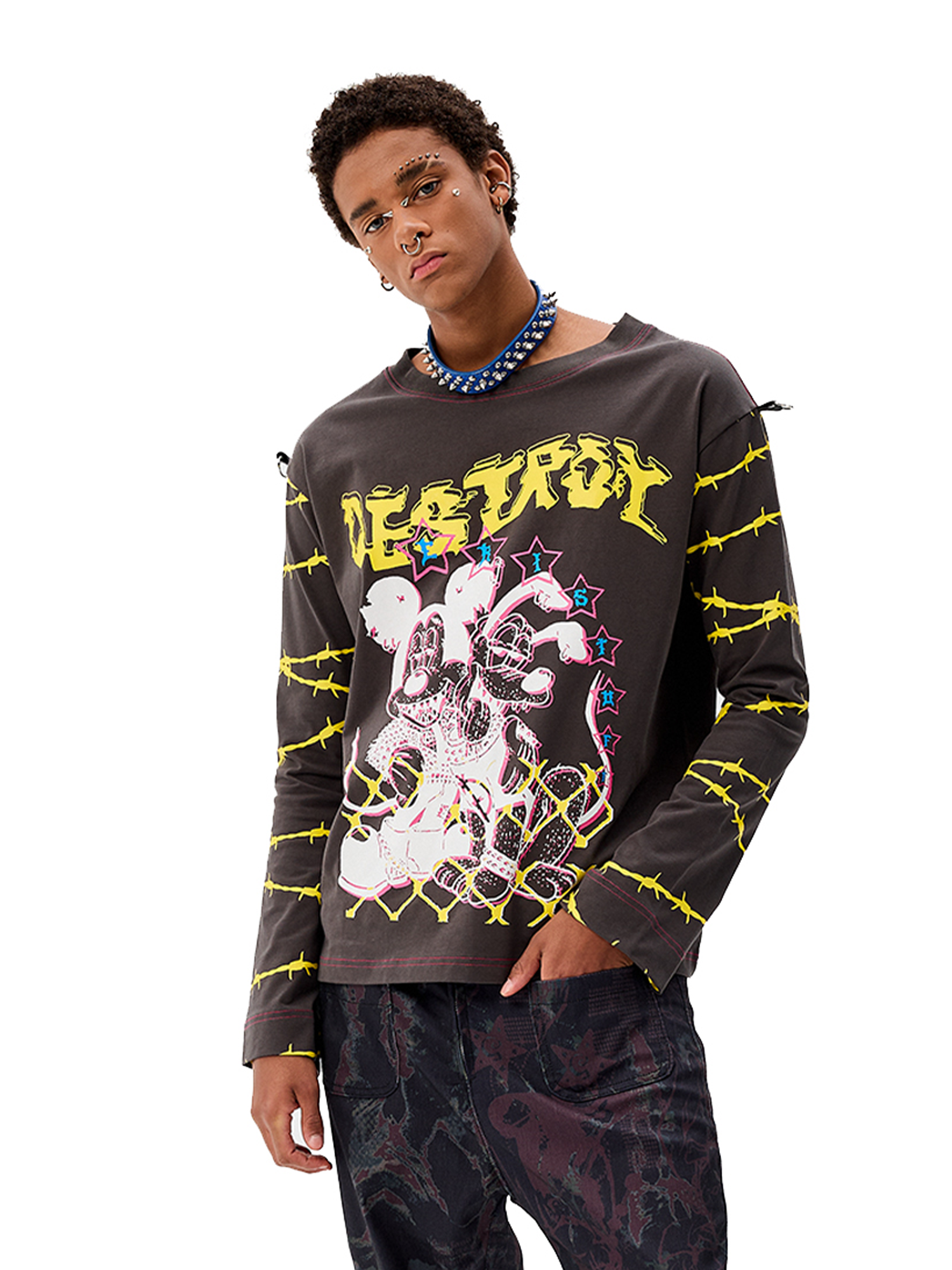 CYCYCY Punk Cartoon Mouse Graphic Long-Sleeve Tee-L/S Tee-S-Free Shipping Leatheretro