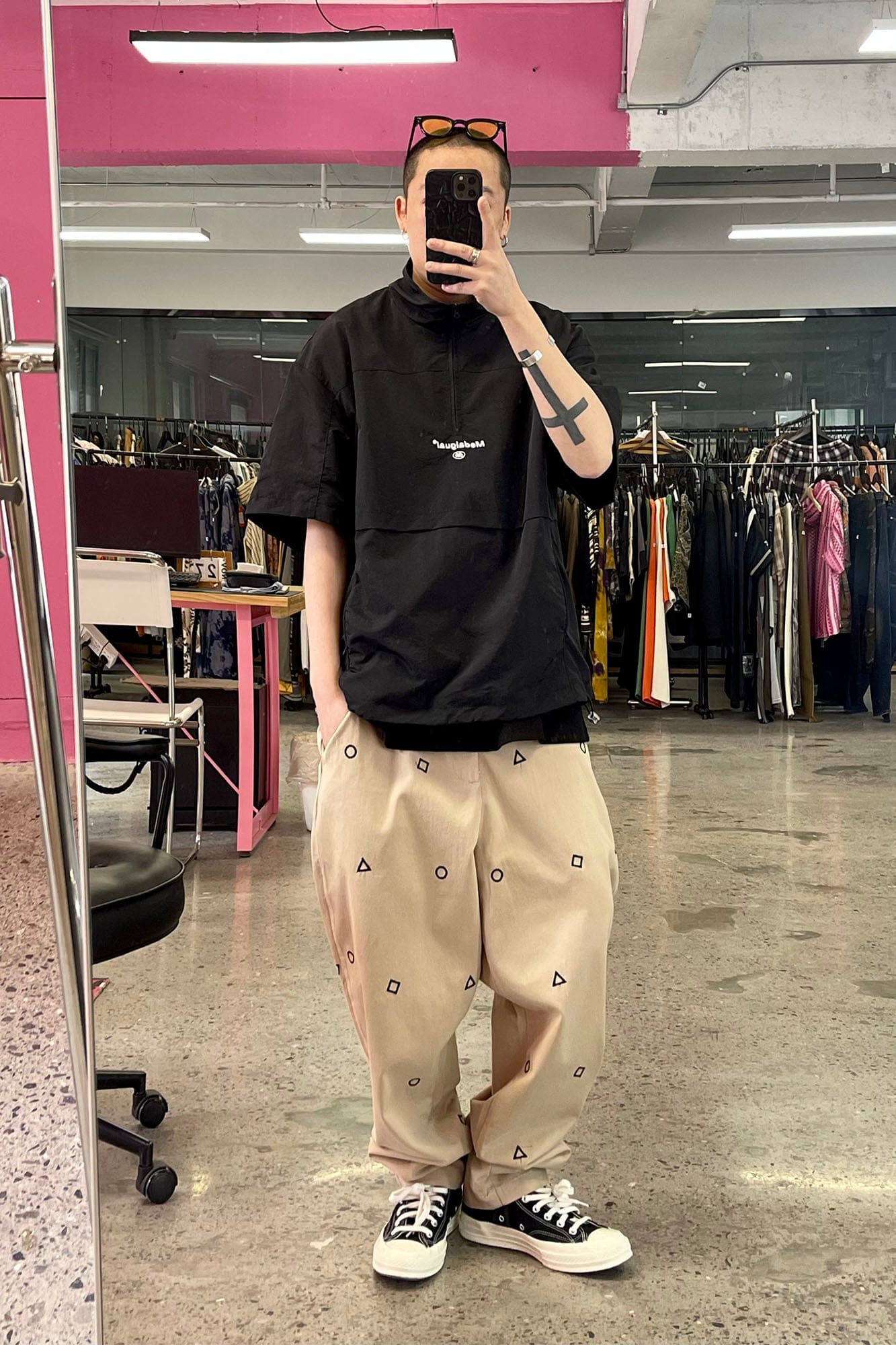 ME DA IGUAL Geometric Embroidered Oversized Tapered Pants-Pants-M-Free Shipping Leatheretro