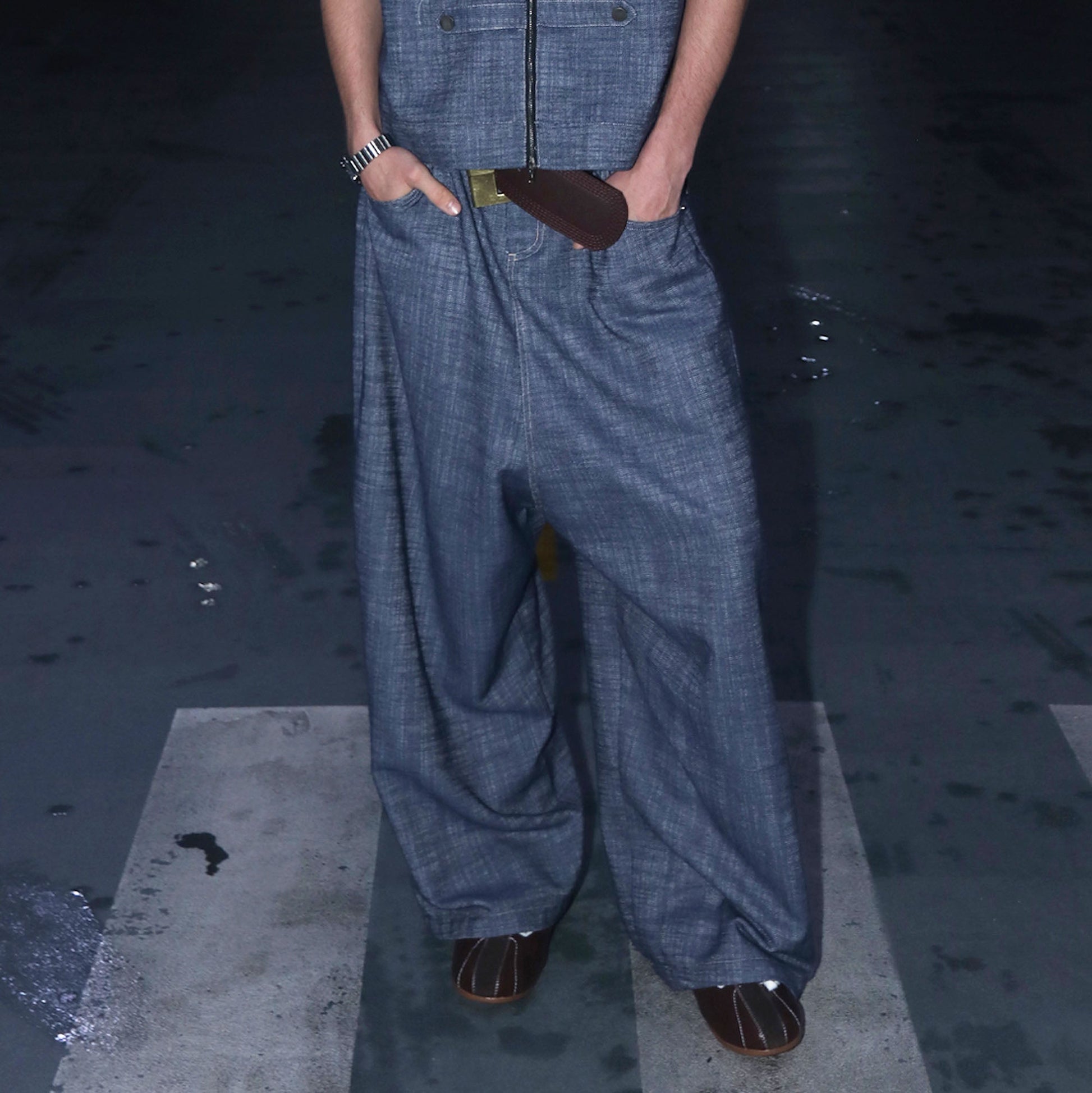 ASSEEN Dropped-Crotch Wide-Leg Linen-Blend Jeans-Jeans-S / 28-30”-Free Shipping Leatheretro