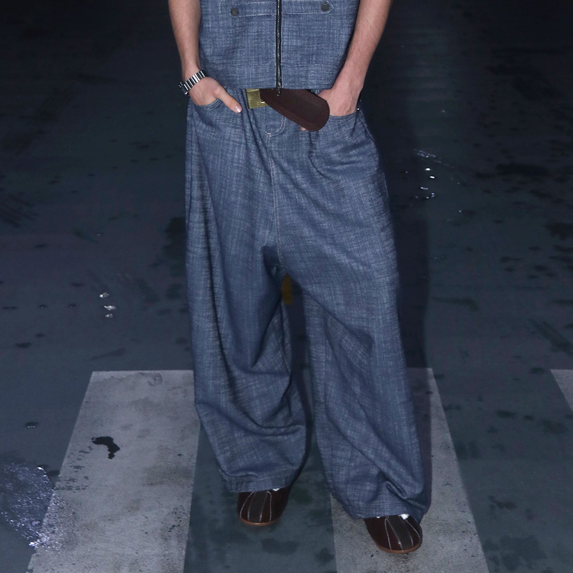 ASSEEN Dropped-Crotch Wide-Leg Linen-Blend Jeans-Jeans-S / 28-30”-Free Shipping Leatheretro