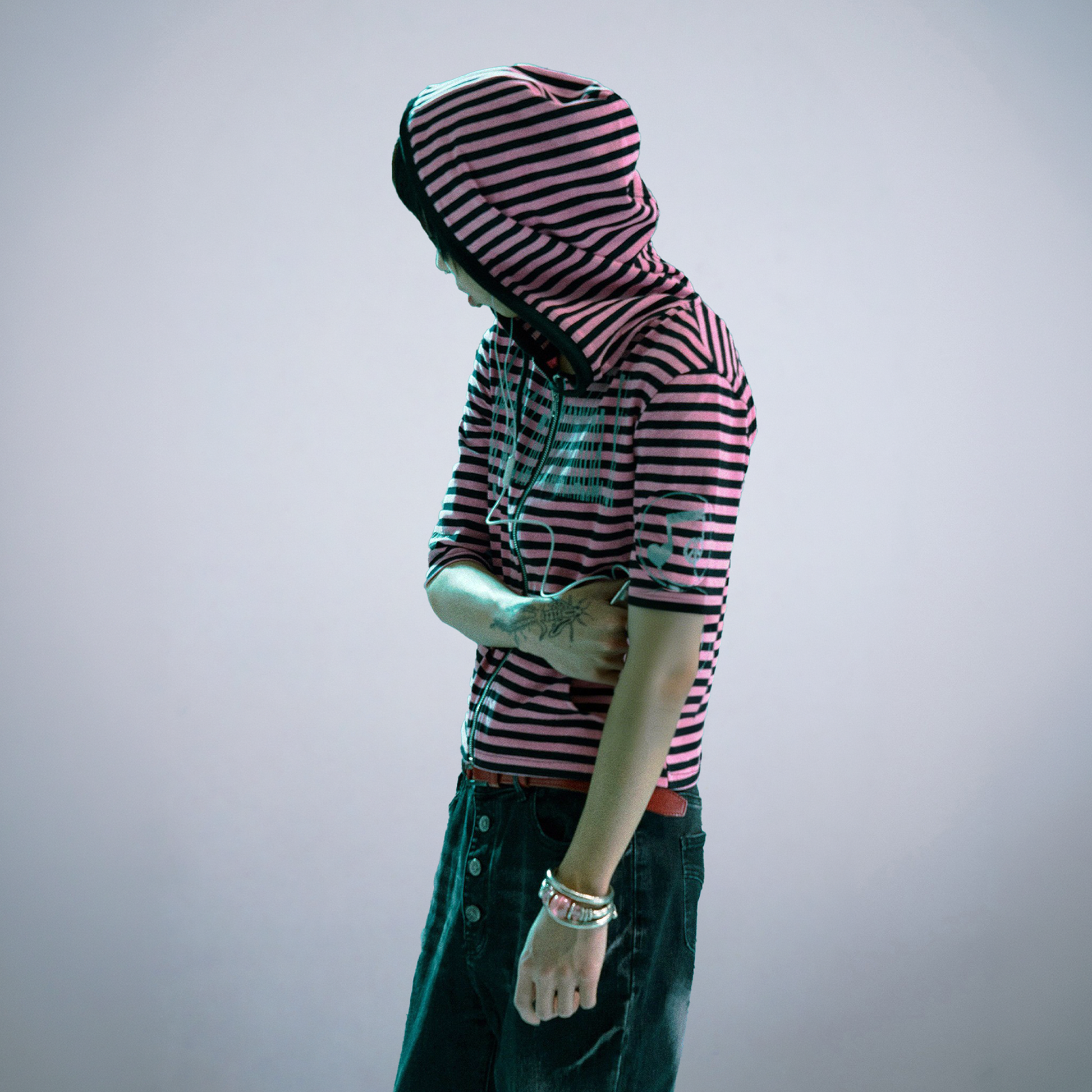 PAIKI Stripe Slogan Hooded Short-Sleeve Jacket-T Shirt-S-Black-Free Shipping Leatheretro
