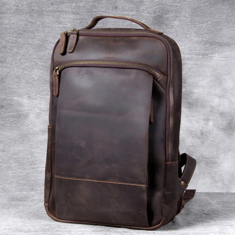 Vintage Crazy Horse Leather Men Backpack - Professional Daily Men’s Business Bag-Backpacks-Coffee-Free Shipping Leatheretro