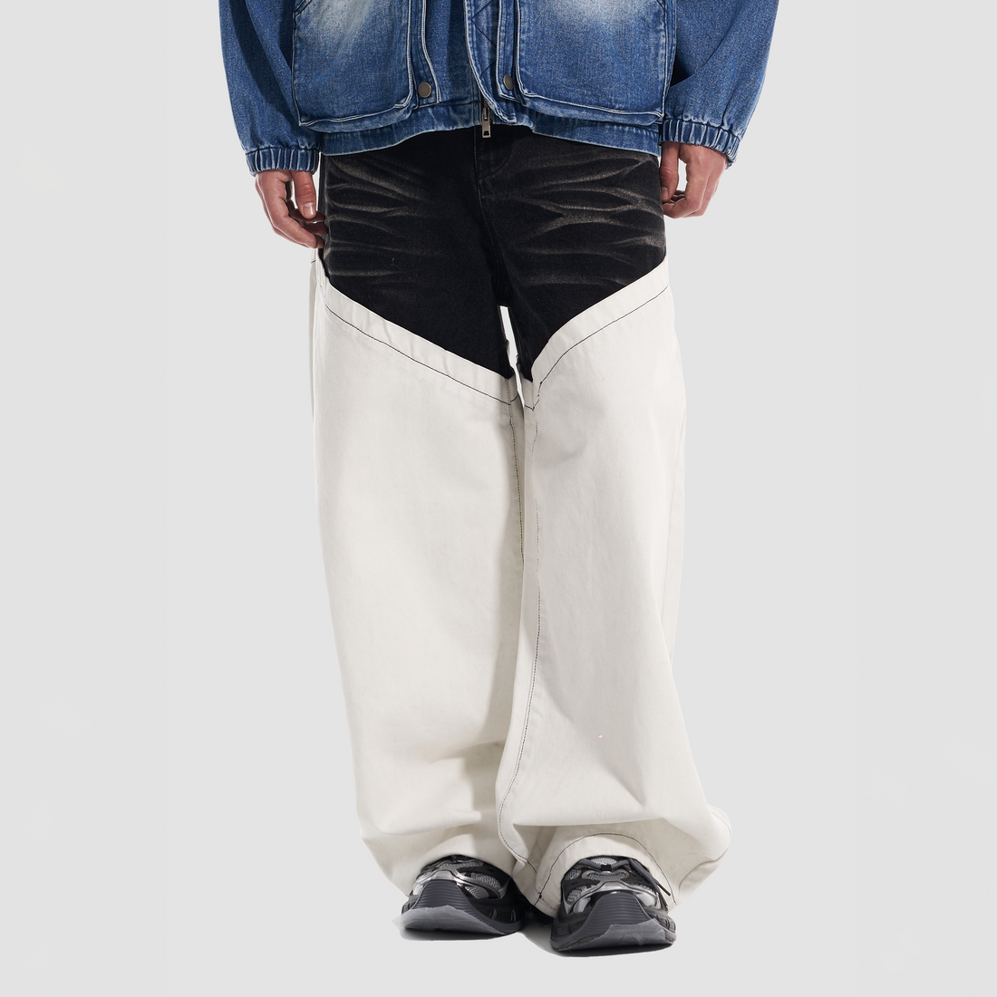 VANN VALRENCE Washed Contrast Panel Oversized Jeans-Jeans-S-Free Shipping Leatheretro