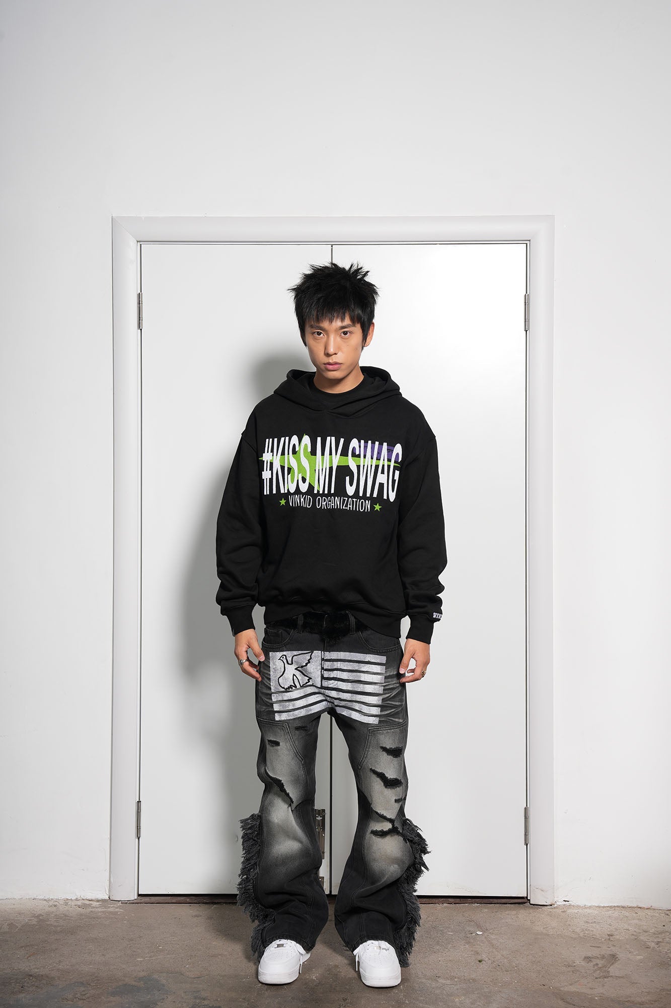 VINKID Kiss My Swag Embroidered Hoodie-Hoodie-S-Free Shipping Leatheretro