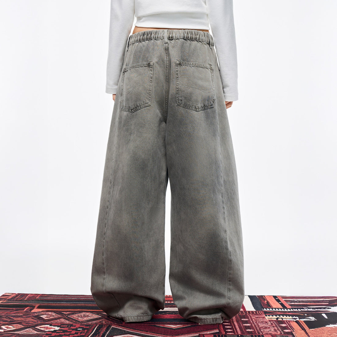 OVERLAPS Washed Drawstring Wide-Leg Jeans-Jeans-S-Free Shipping Leatheretro